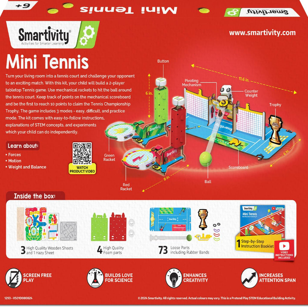 Smartivity Tabletop Tennis Game Kit for Kids Age 6+ | 2-Player STEM Toy with Mechanical Rackets & Scoreboard