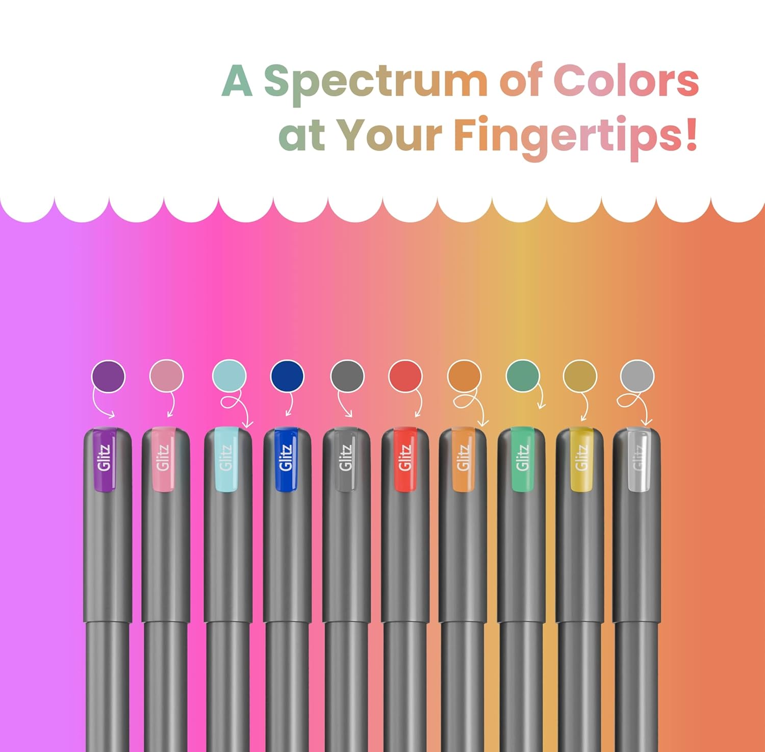 Pentonic Glitz 1.0 mm Multicolor Glitter Gel Pens | Multicolor Ink, Set Of 10 Pens