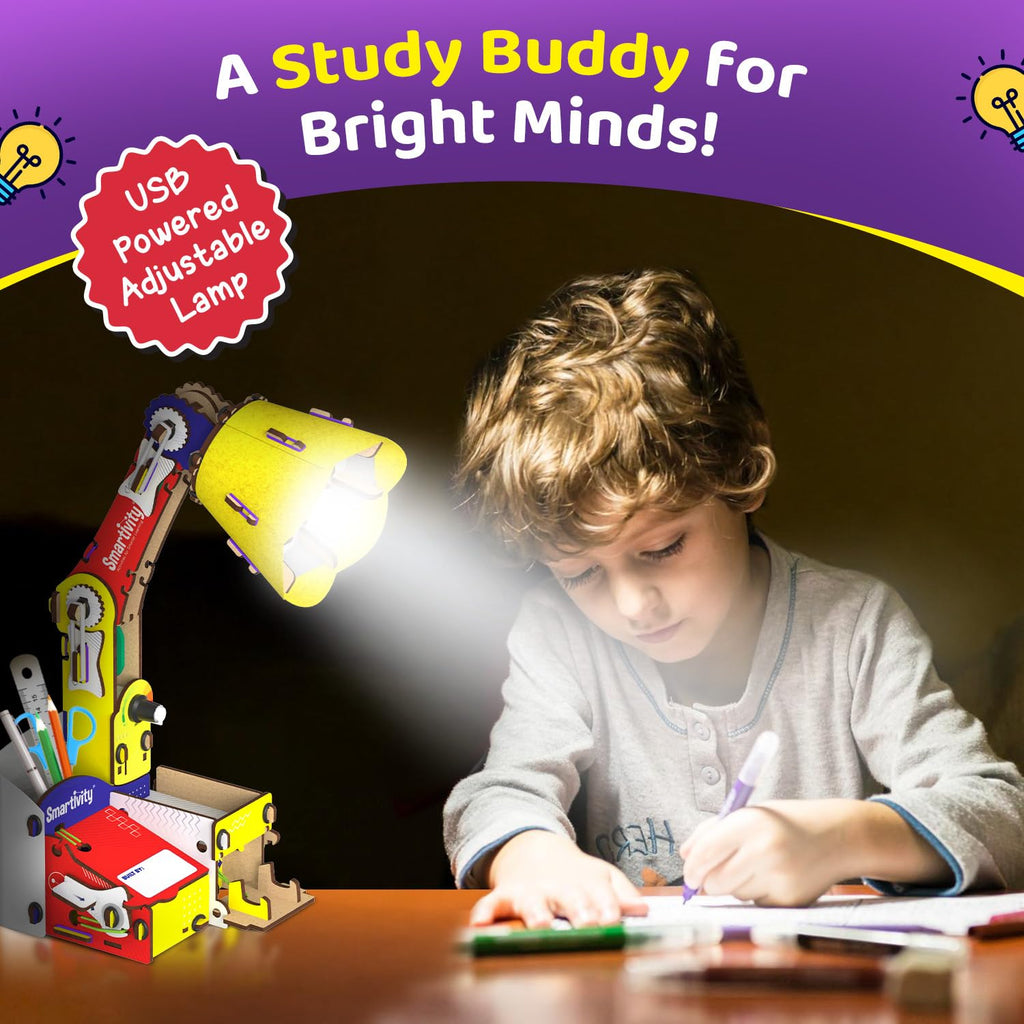 Smartivity DIY Adjustable Table Lamp for Kids Ages 8+ | USB-C Powered Lamp with Phone Stand & Organizer