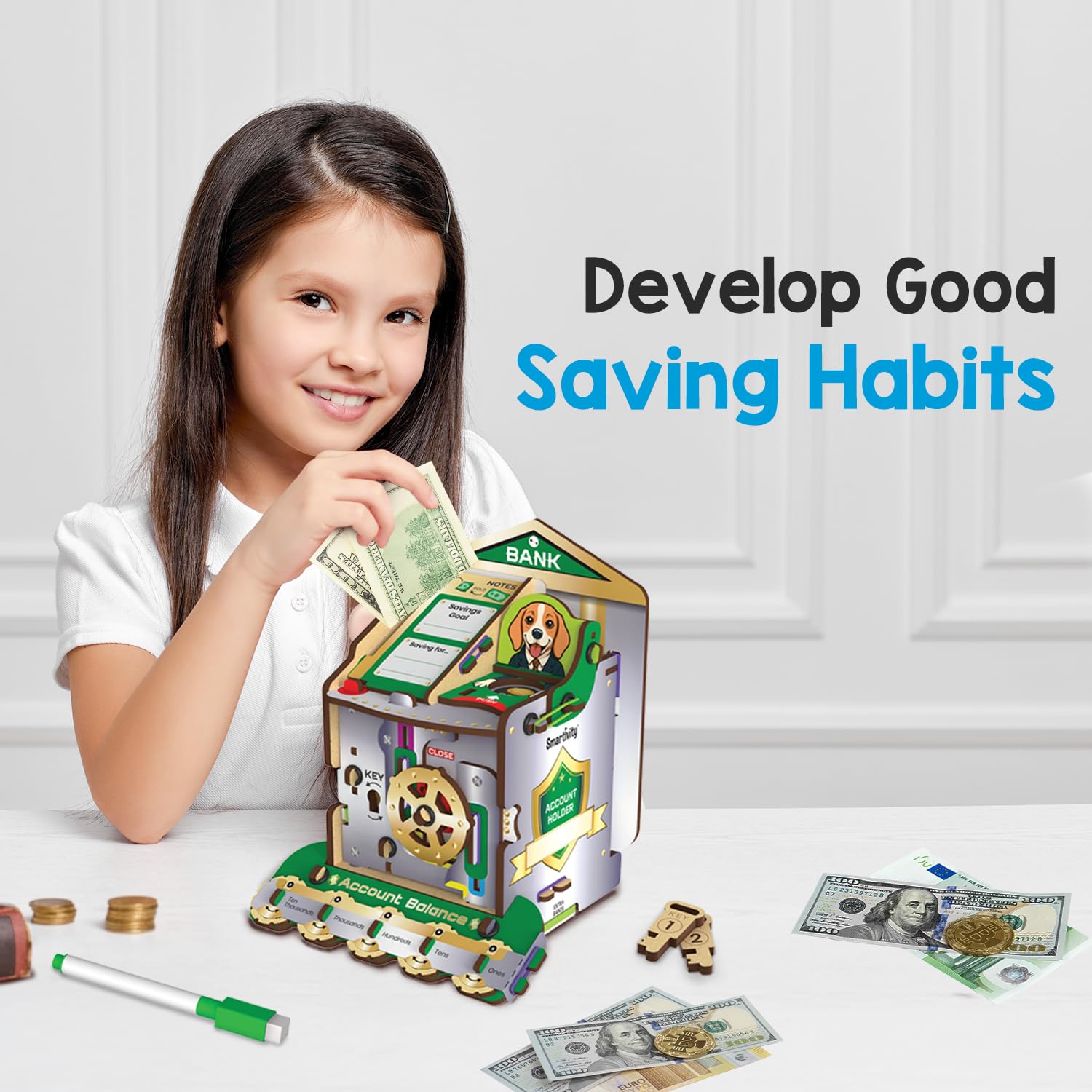 Smartivity DIY Piggy/Money Bank for Kids Ages 6-12 Years | Smart Locking System with 2 Keys I Stores Notes & Coins I Build Savings Skills in Kids
