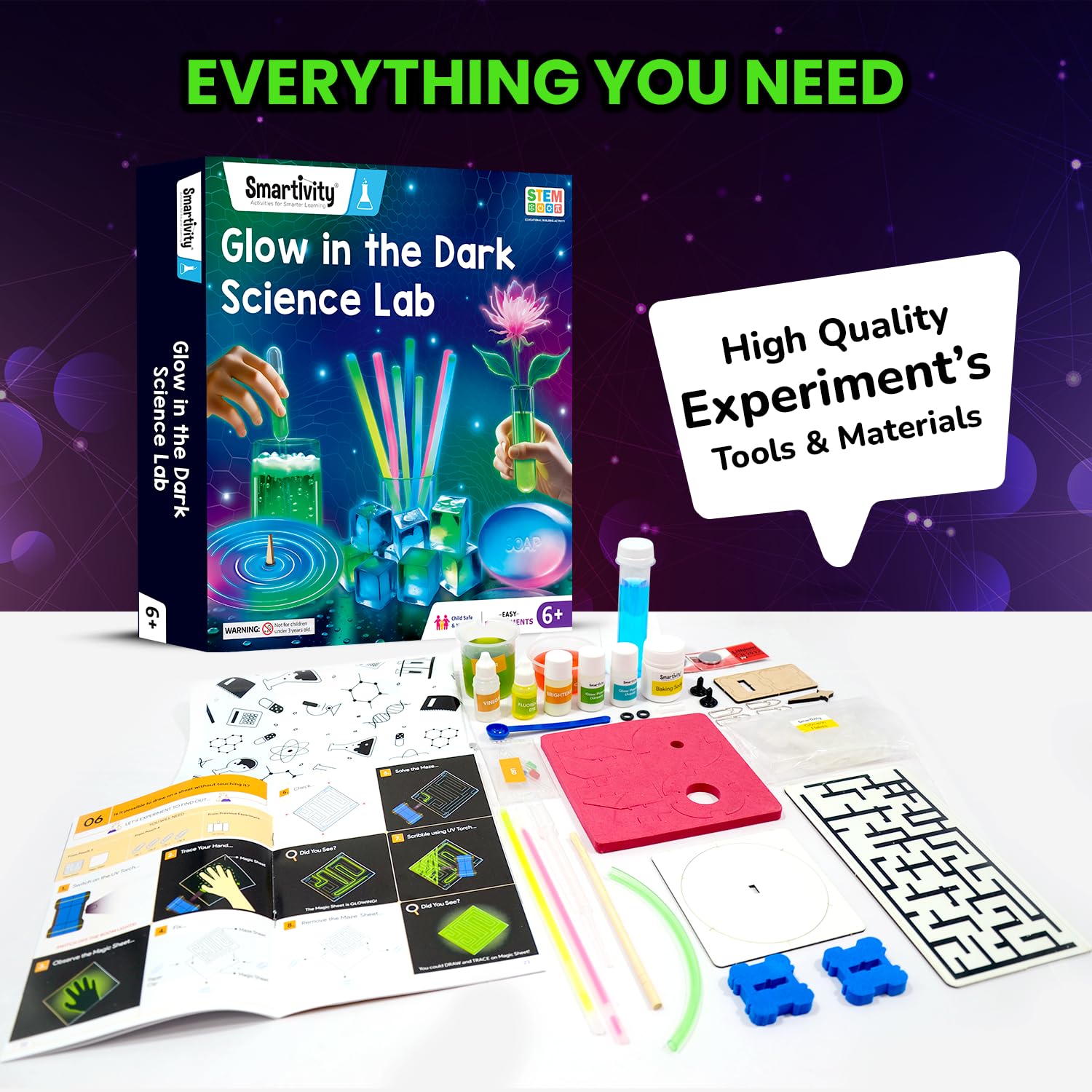 Smartivity Glow Magic Science Kit for Kids Age 6+ | 20 Amazing Glow in The Dark Science Experiments
