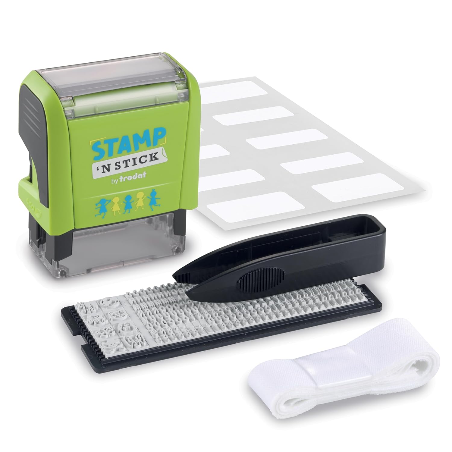 Trodat Stamp 'N Stick | Name Tags Set for Clothing & Affinements - English - Design Your Own Stamp with Dermatologically Tested Ink, Dishwasher & Washing Machine Safe