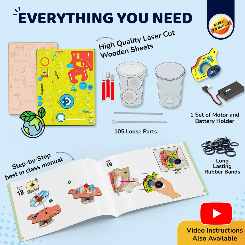 Smartivity 10-in-1 Motor Powered Gadgets Kit for Kids Age 6-12 Years | Build 10+ Science Projects - Bubble Launcher, Spinning Toy & More