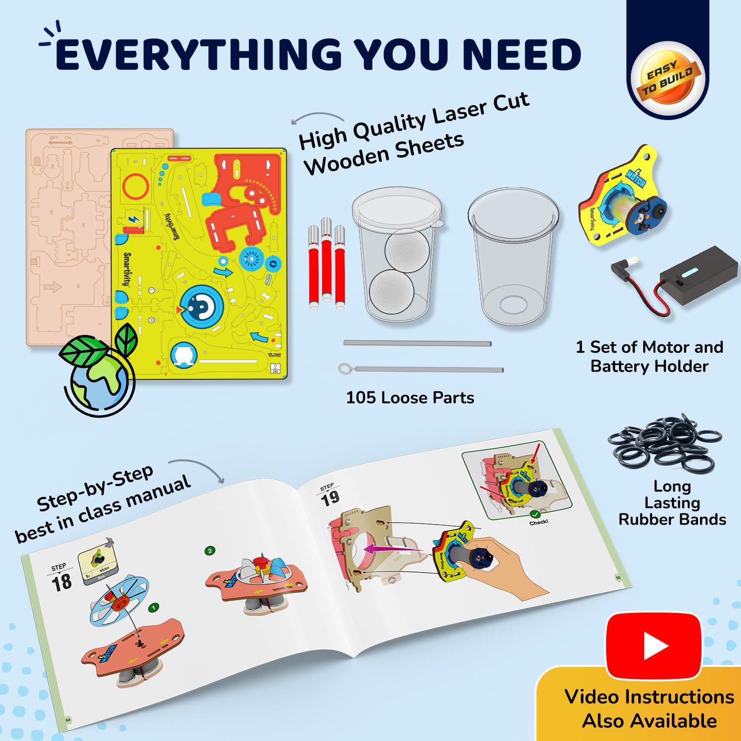 Smartivity 10-in-1 Motor Powered Gadgets Kit for Kids Age 6-12 Years | Build 10+ Science Projects - Bubble Launcher, Spinning Toy & More