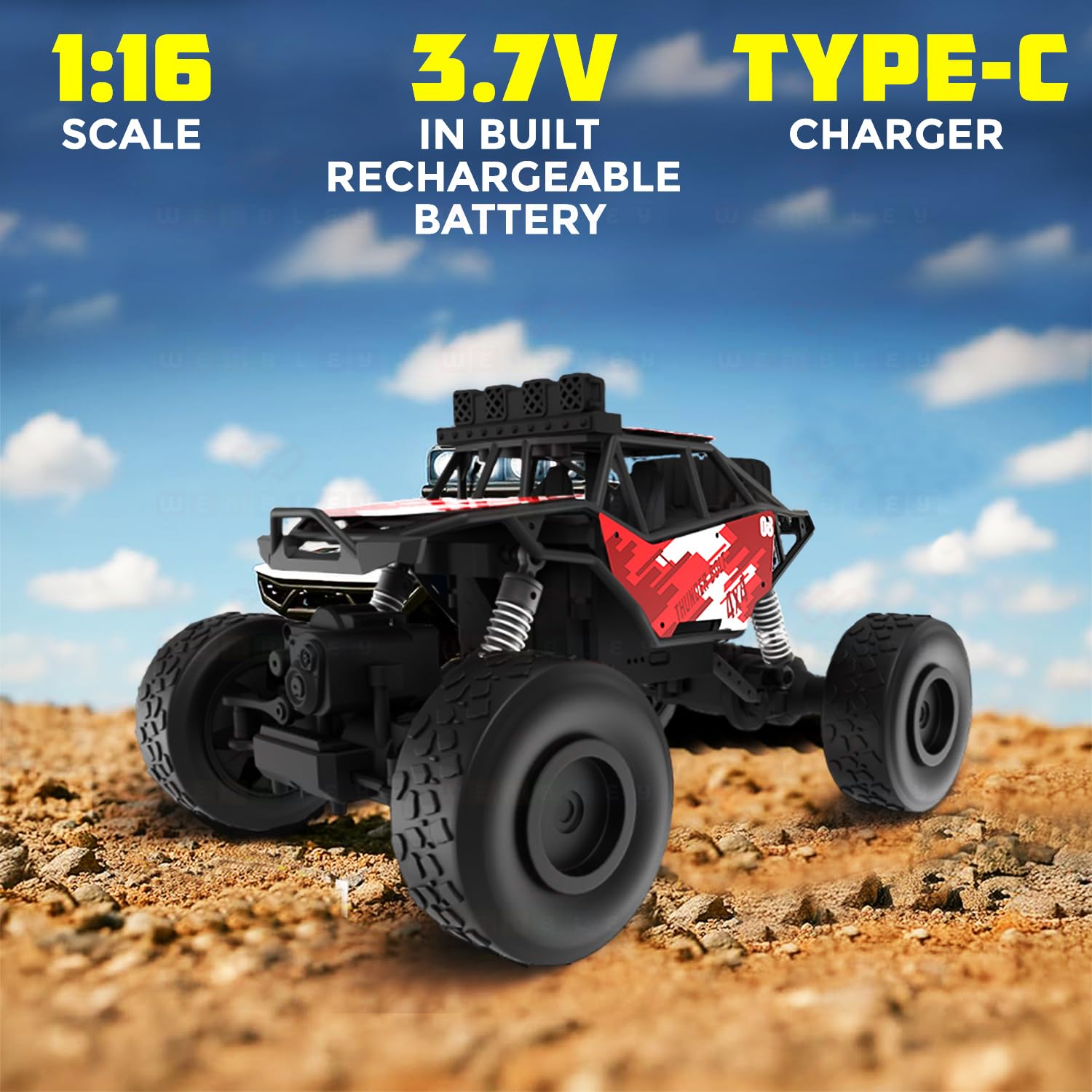 1:16 Scale Thunderbolt Rechargeable Toy Car for Kids| All Terrain Remote Control Car| High-Speed Racing Car for Boys (Red)