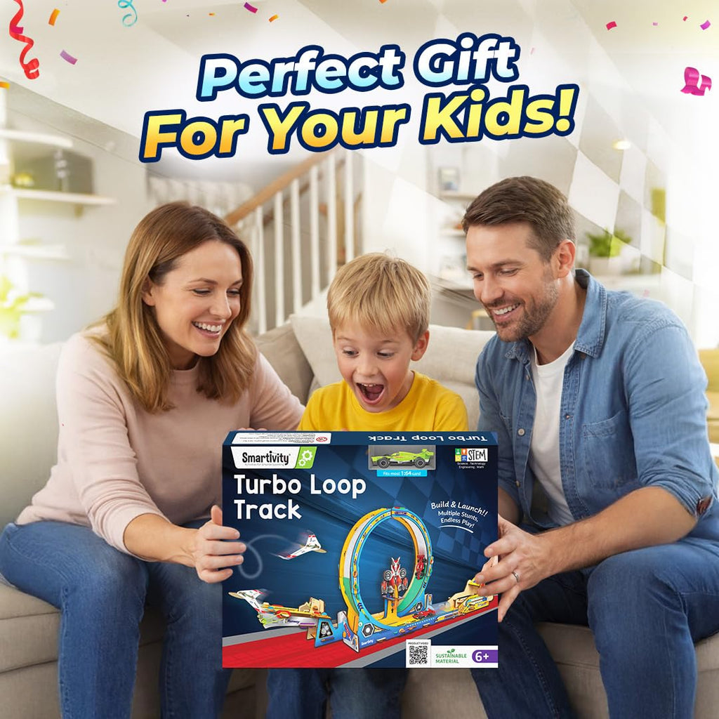 Smartivity Turbo Loop Track DIY STEM Toy for Kids Age 6+ | High Speed Car Track with Loop, Plane Launcher & Glider, Toy Car