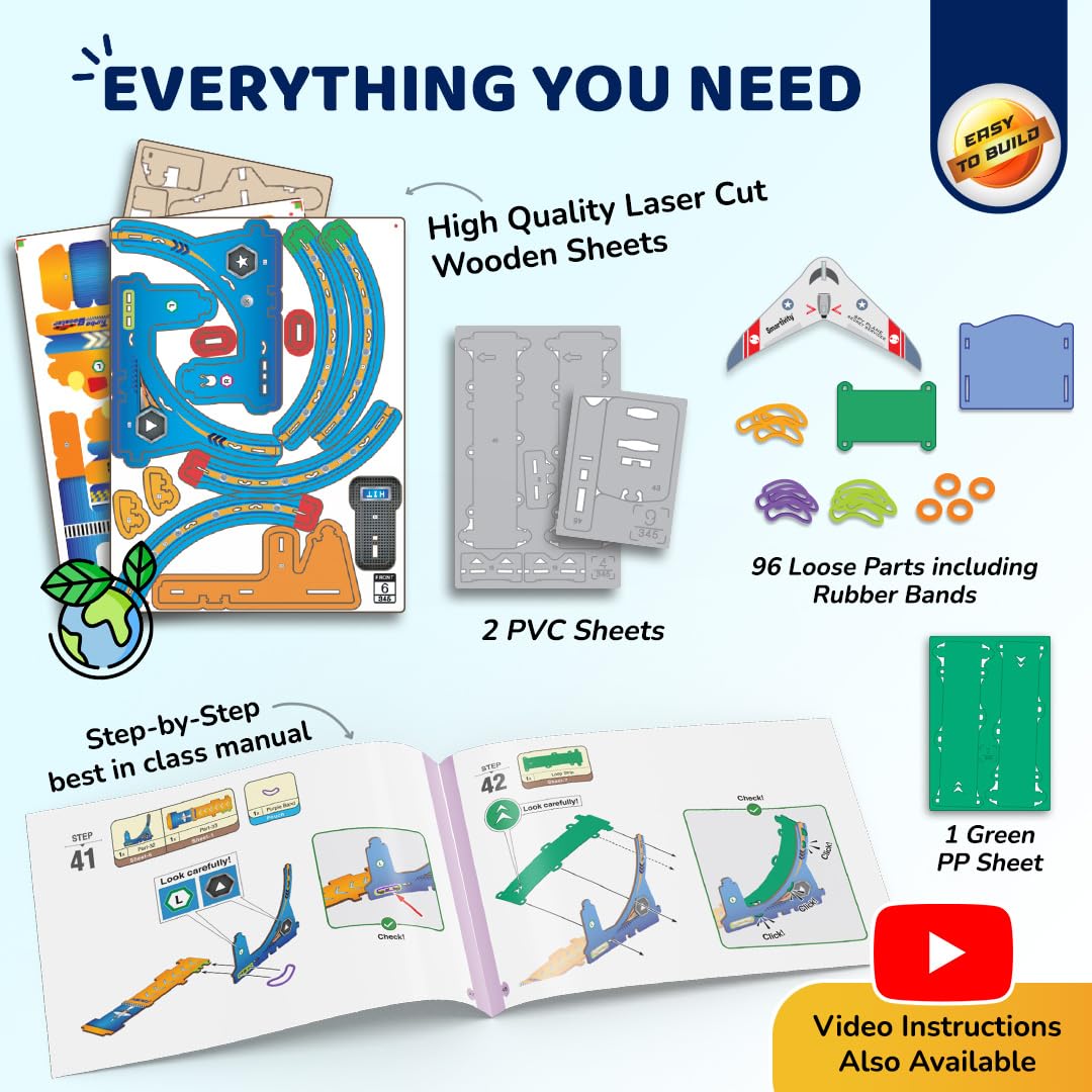 Smartivity Turbo Loop Track DIY STEM Toy for Kids Age 6+ | High Speed Car Track with Loop, Plane Launcher & Glider, Toy Car