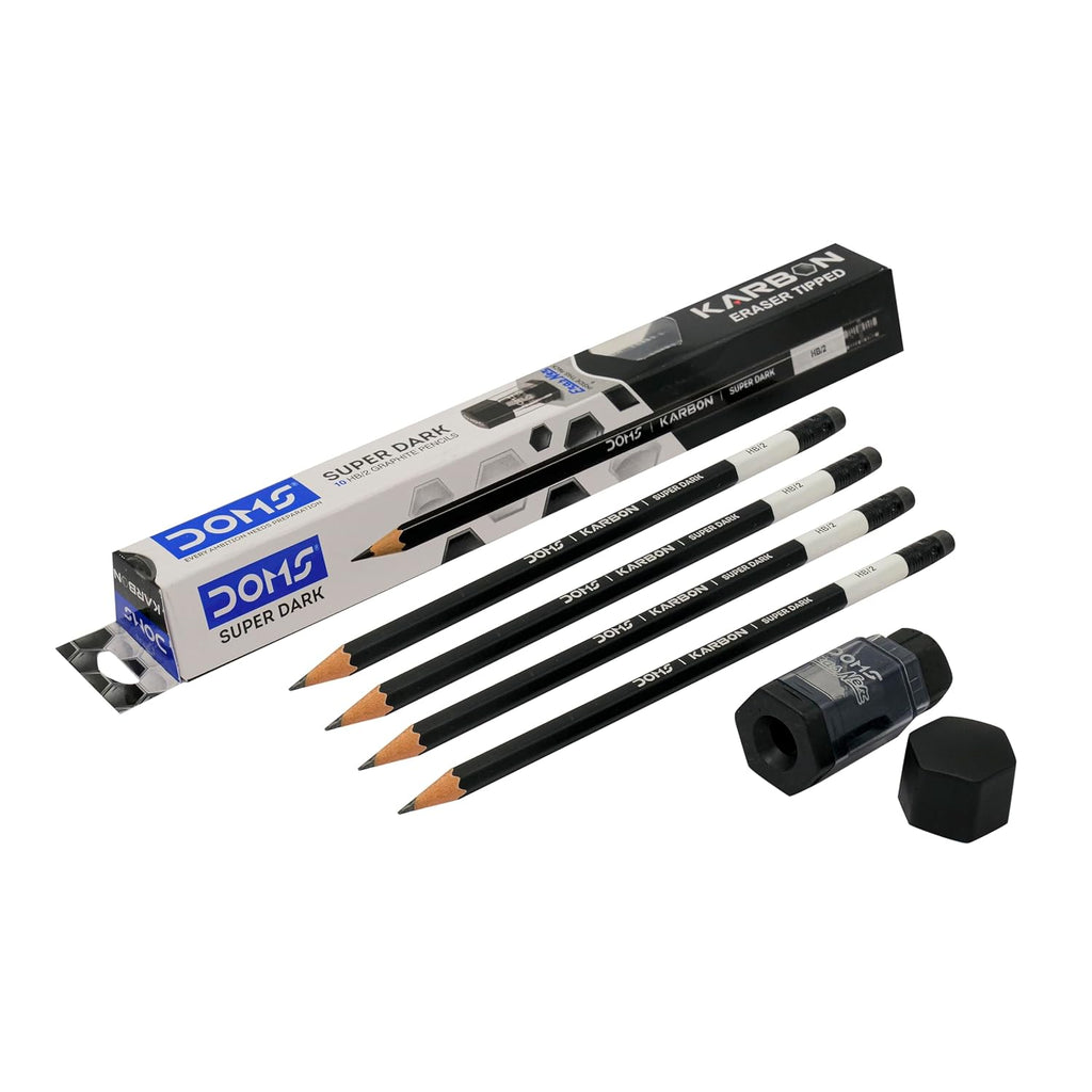 Doms Karbon R/T Super Dark Pencils | Pack Of 10 pencils With Erasner (Sharpener+Eraser)