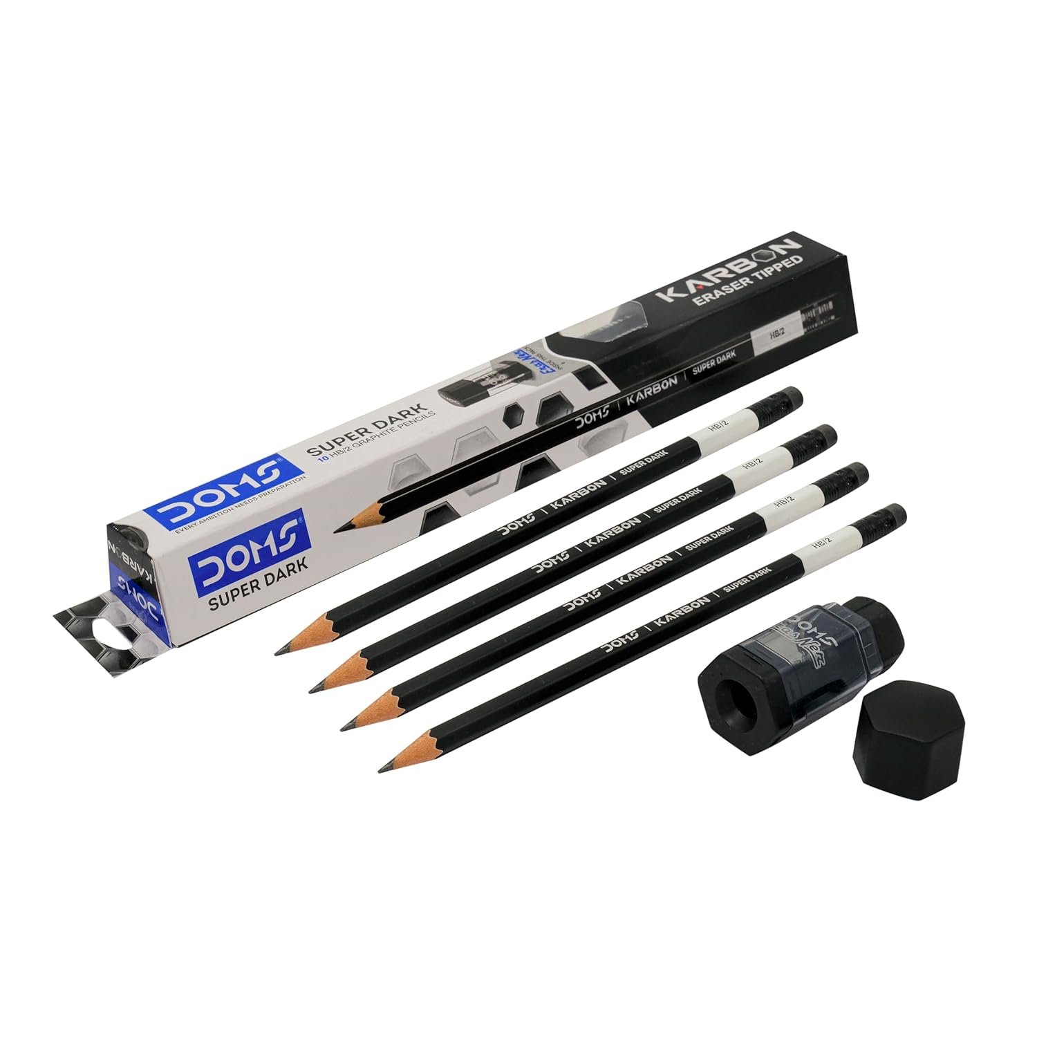 Doms Karbon R/T Super Dark Pencils | Pack Of 10 pencils With Erasner (Sharpener+Eraser)