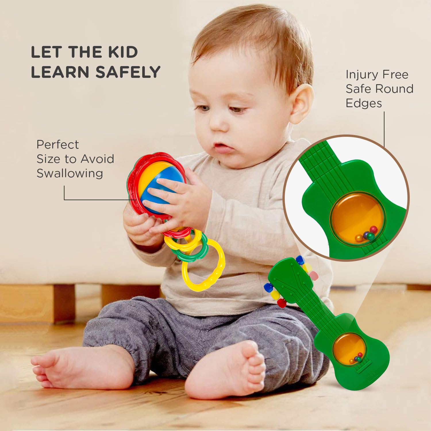 Mee Mee BPA Free Baby Rattles Set, Rattle Gift Set, Made of Food Grade Plastic, Grab Rattles and Soothing Teethers for Babies & Infants, Early Age Toys for Kids (Pack of 3, Multicolor)
