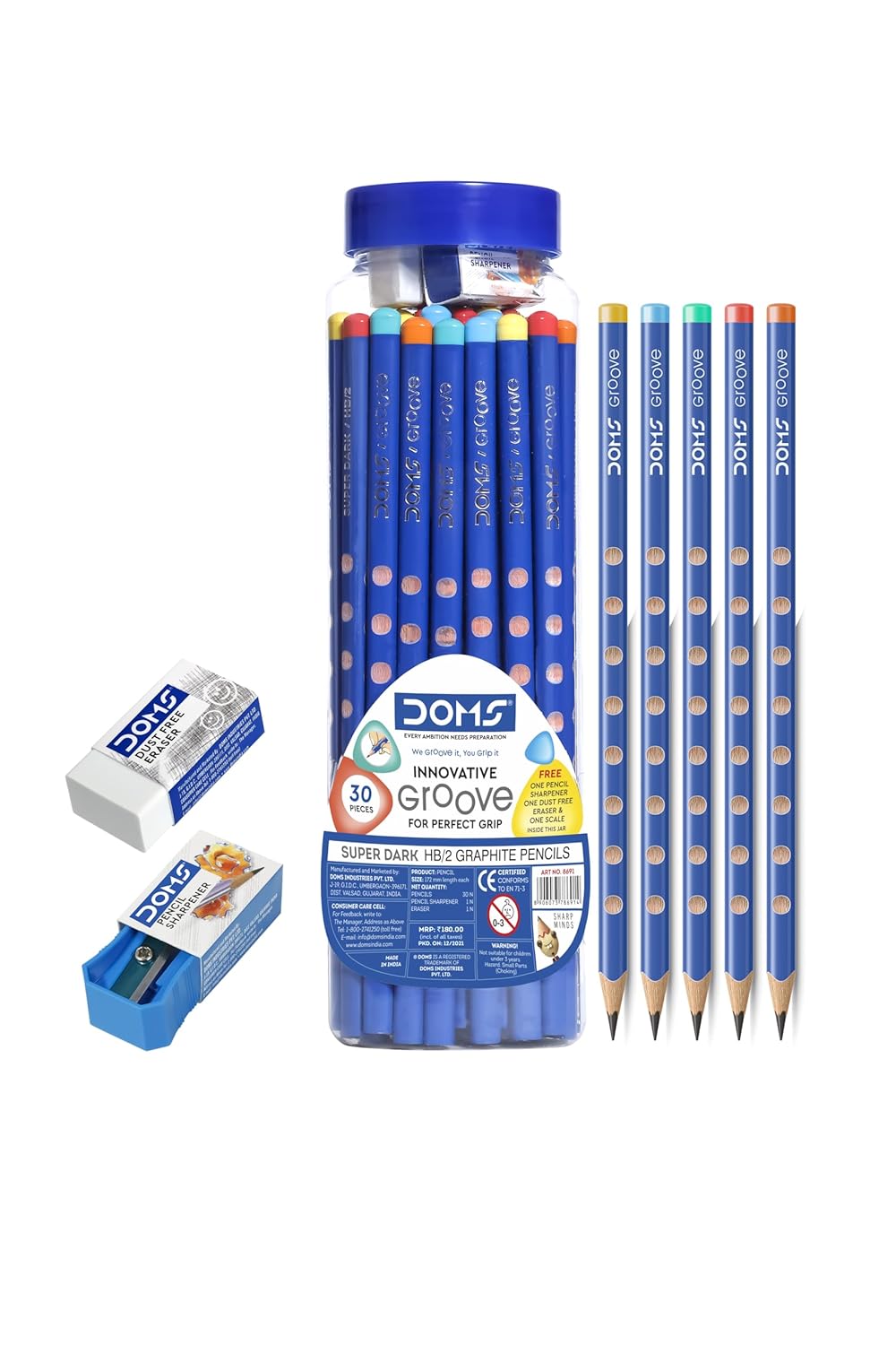 Doms Groove Super Dark HB/2 Graphite Pencils Jar Pack of 30 Pencils