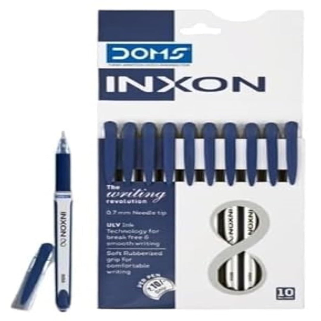 Doms Inxon Blue Ball Pen | Soft Rubberized Grip| Pack of 10 Pens