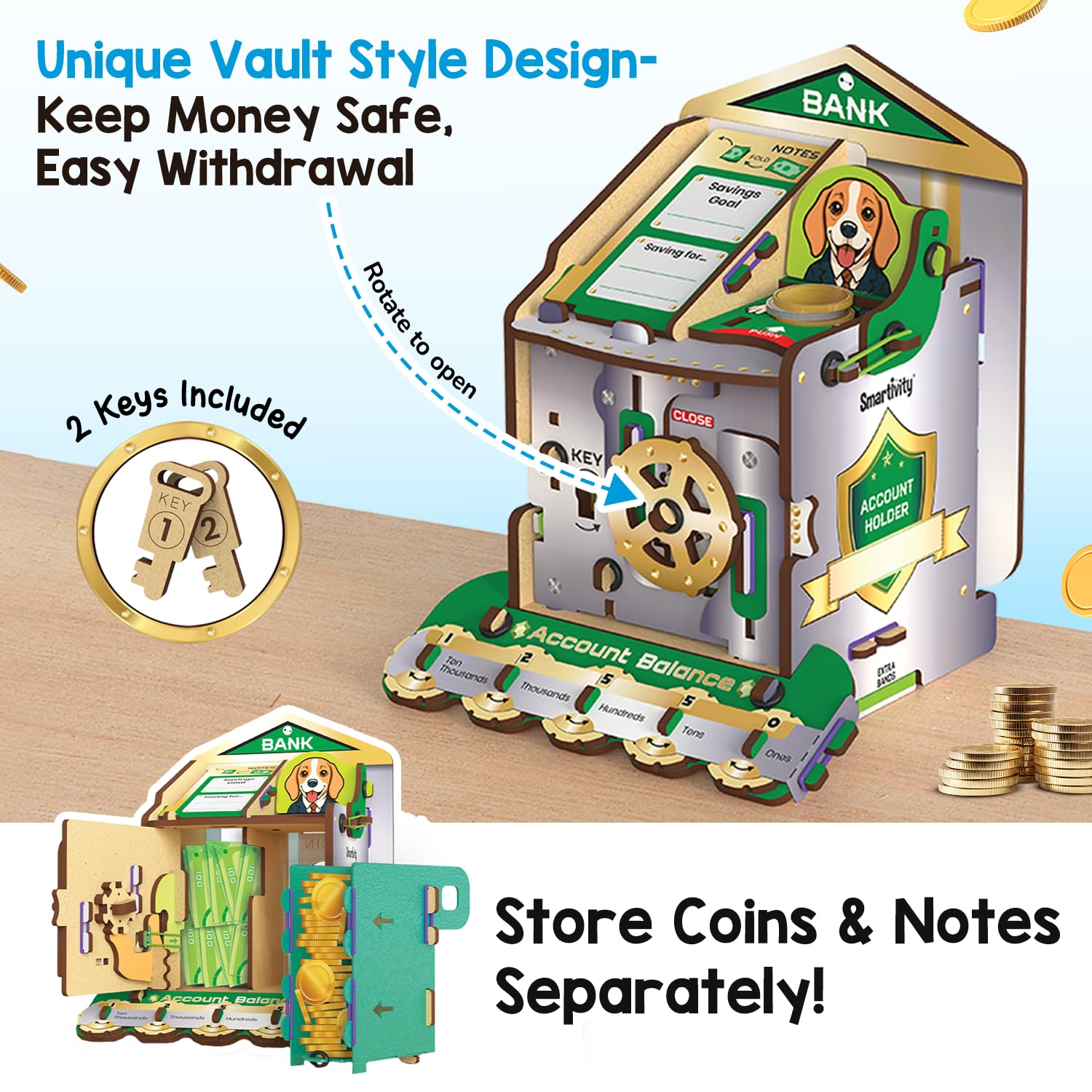 Smartivity DIY Piggy/Money Bank for Kids Ages 6-12 Years | Smart Locking System with 2 Keys I Stores Notes & Coins I Build Savings Skills in Kids