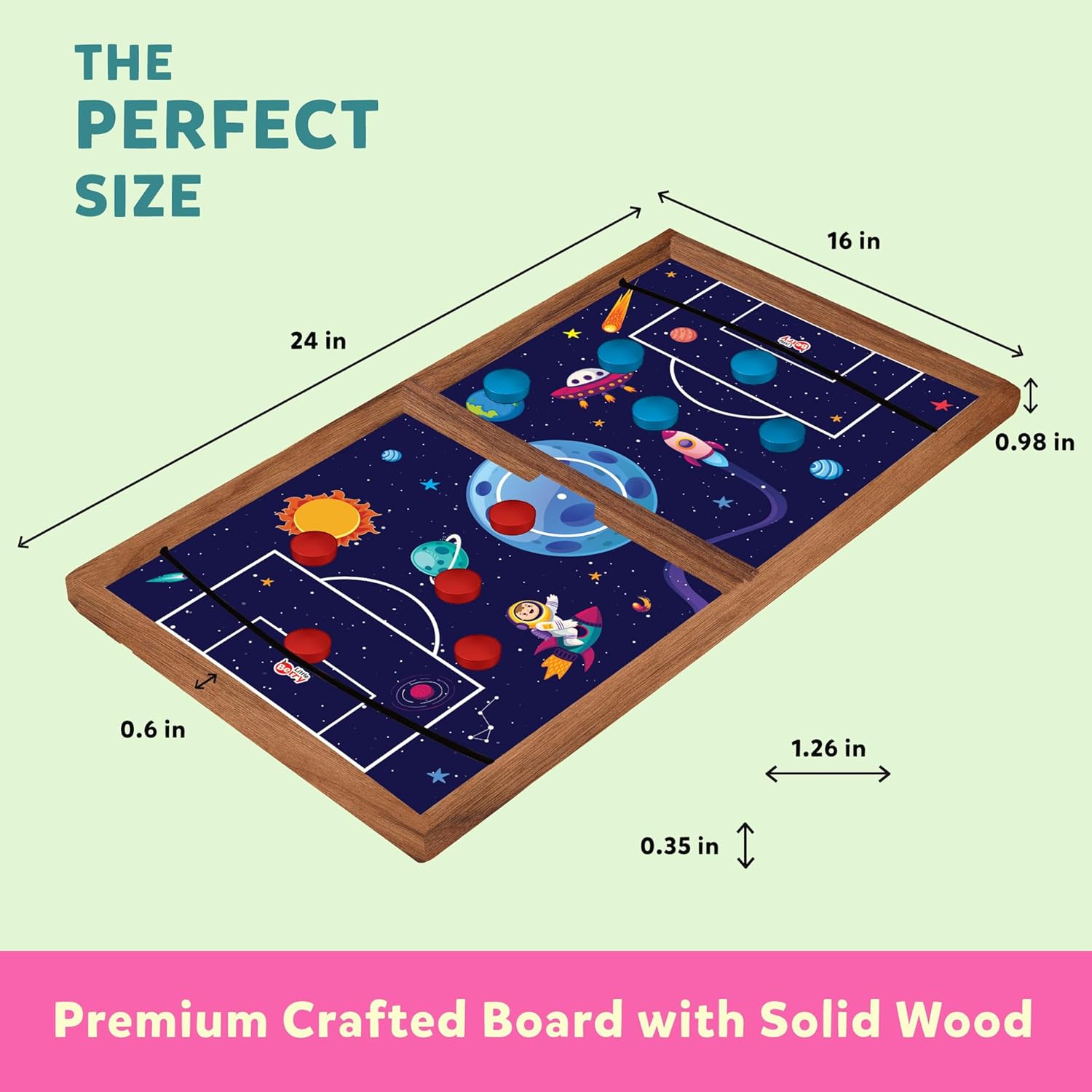 String Hockey Table Board Games for Adults & Kids - Space Adventure Theme | 3 in 1 Wooden Fastest Finger First Indoor Game With Ludo & Snakes Ladder | Sling Puck Board Hockey