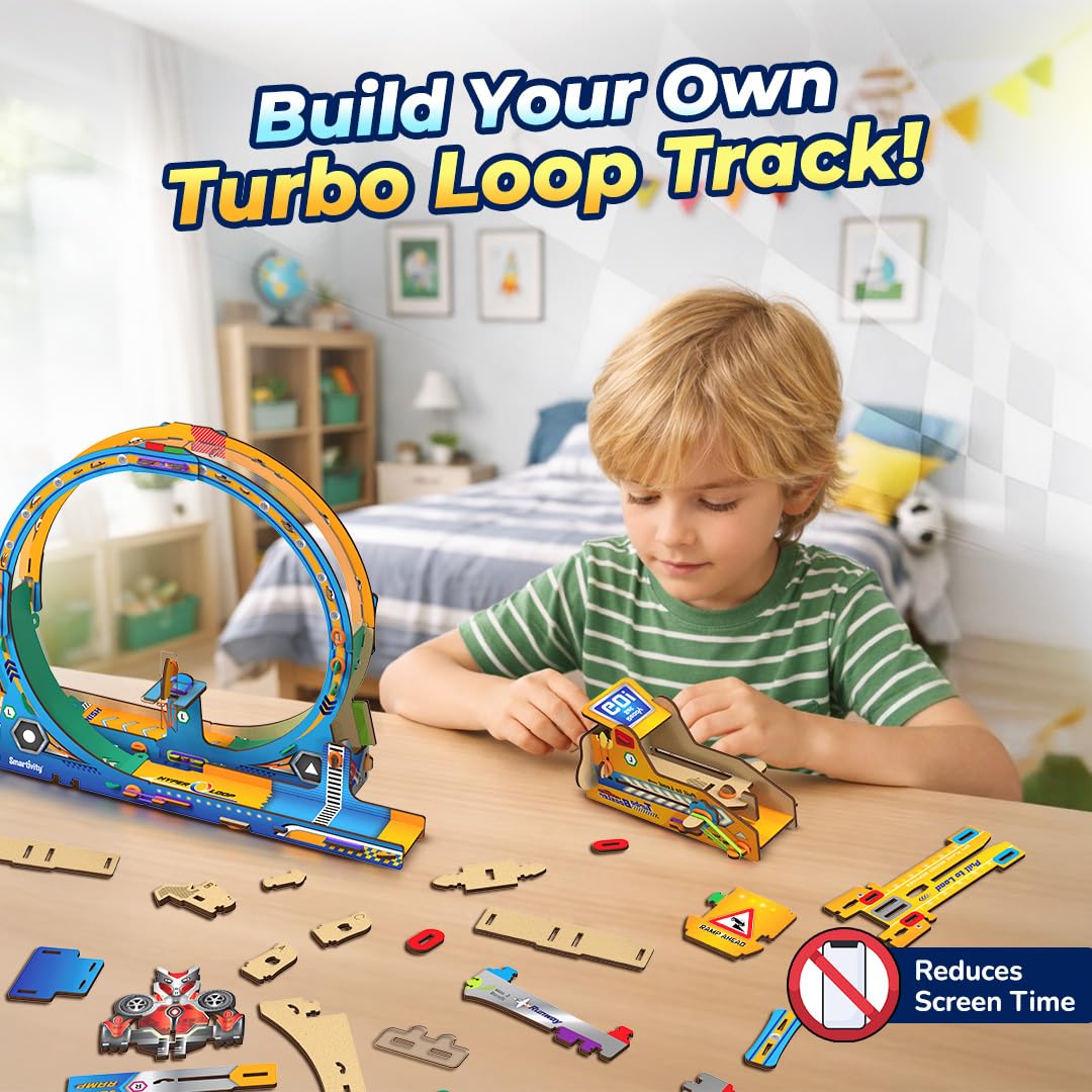 Smartivity Turbo Loop Track DIY STEM Toy for Kids Age 6+ | High Speed Car Track with Loop, Plane Launcher & Glider, Toy Car