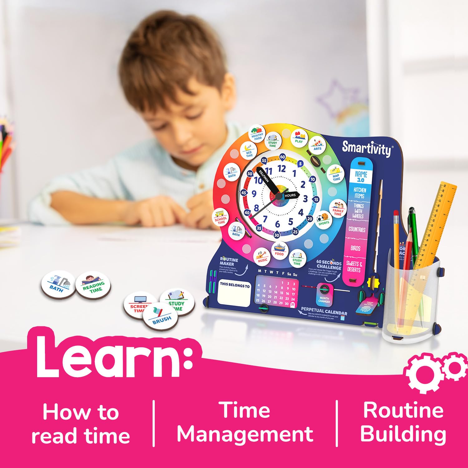 Smartivity DIY Interactive Clock with Stationary Organiser for Kids Ages 6-12 | Features an Infinity Calendar | Educational Toy