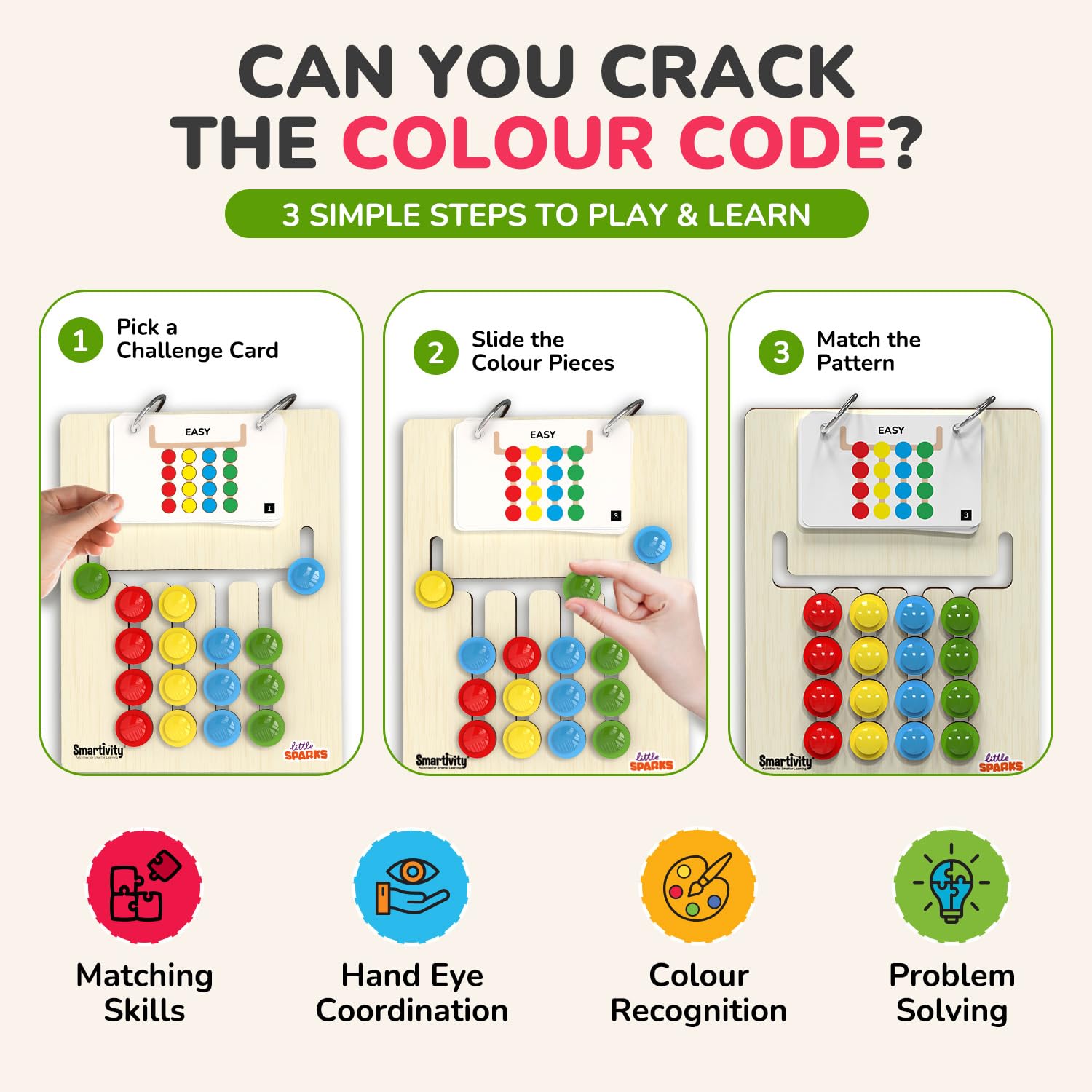 Smartivity Kids Montessori Slide Puzzle I Color & Pattern Matching Learning Toys for Kids 4-8 Years I Educational Activity I Travel Friendly I Wooden Puzzle