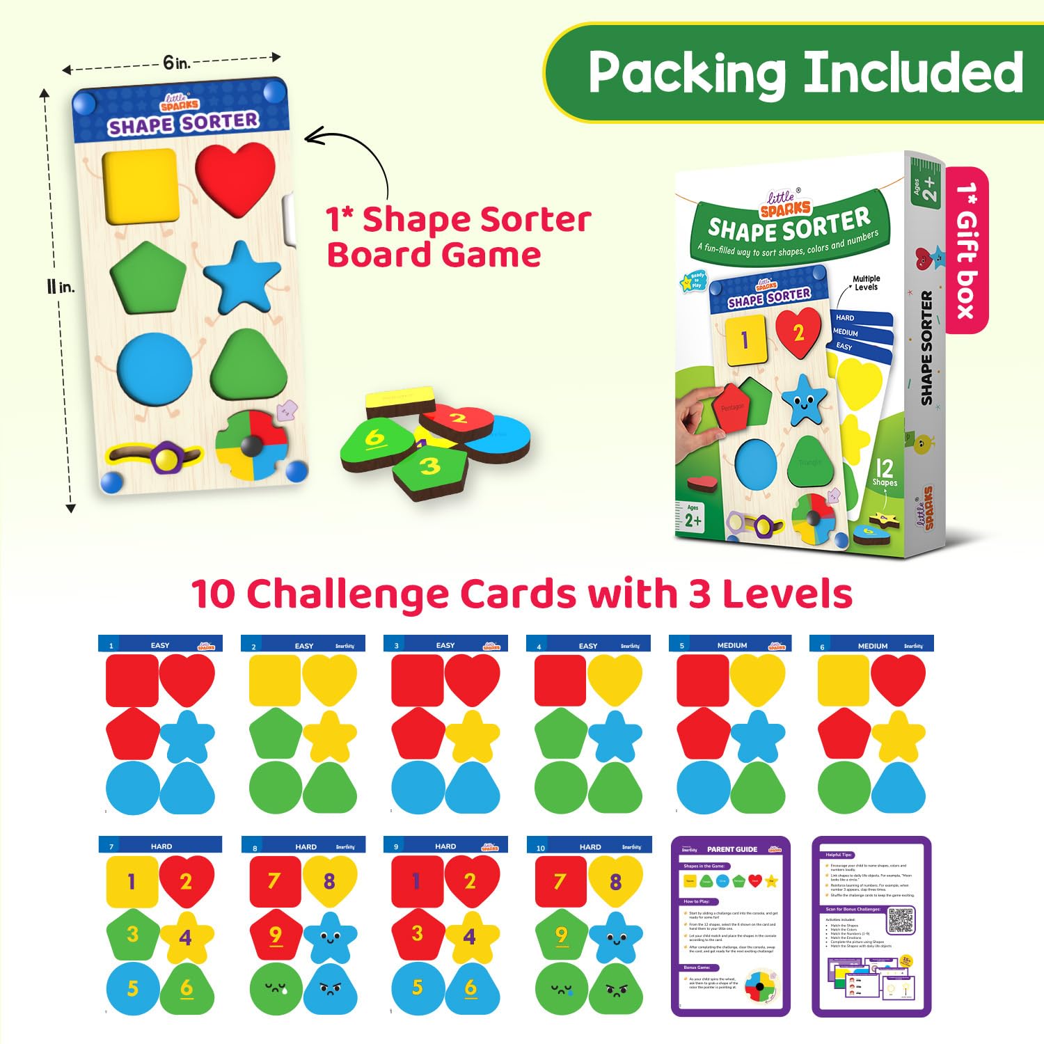 Smartivity Shape Sorter Learning Toy for Kids 2–5 Years Old | 12 Wooden Shape Pieces, 10 Challenge Cards