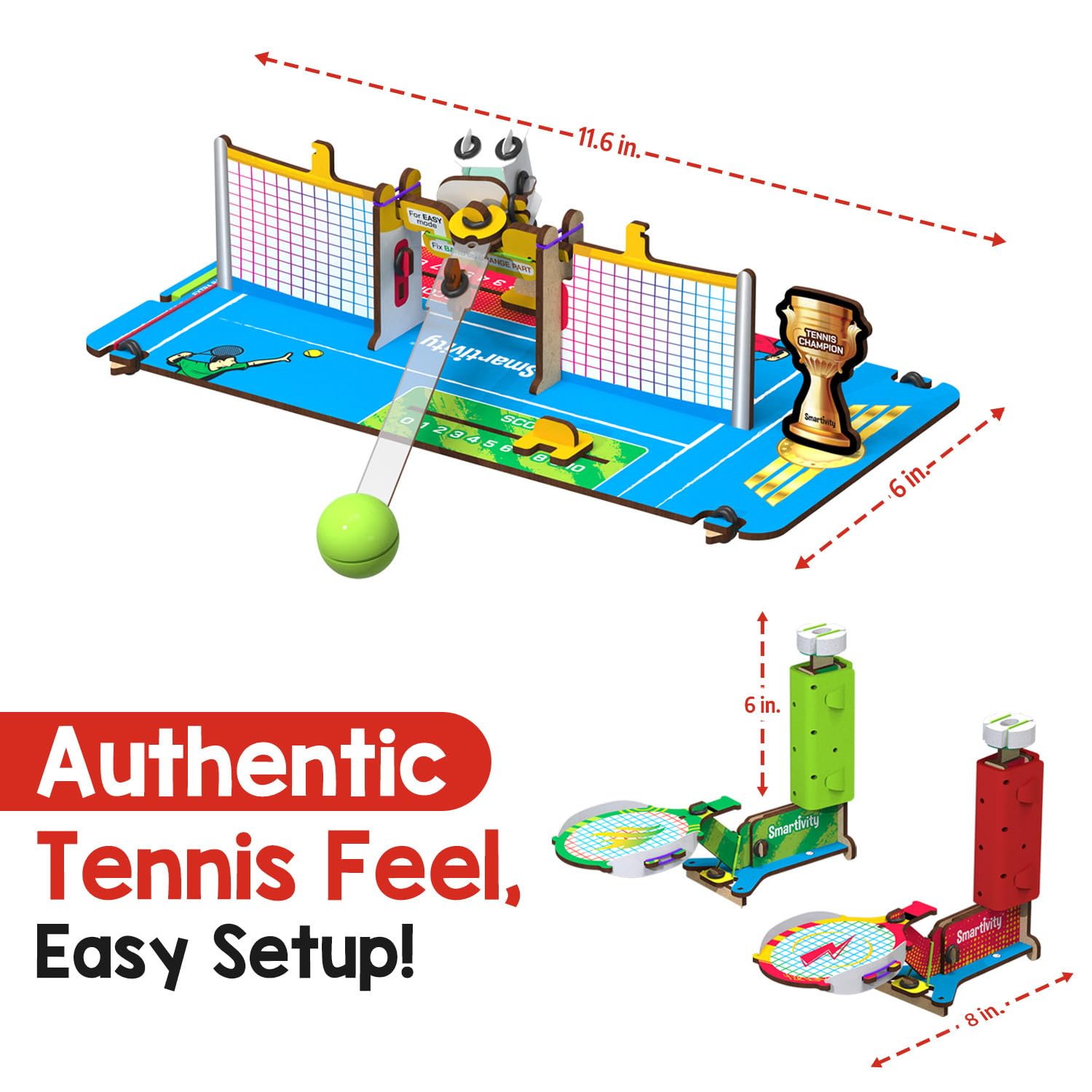Smartivity Tabletop Tennis Game Kit for Kids Age 6+ | 2-Player STEM Toy with Mechanical Rackets & Scoreboard