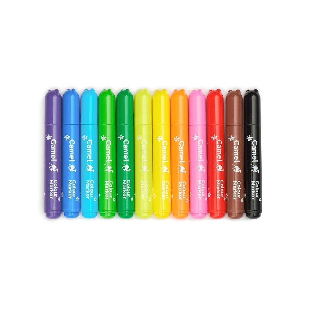 Camel Washable Colour Markers | 12 Shades (Lid Colour May Vary)