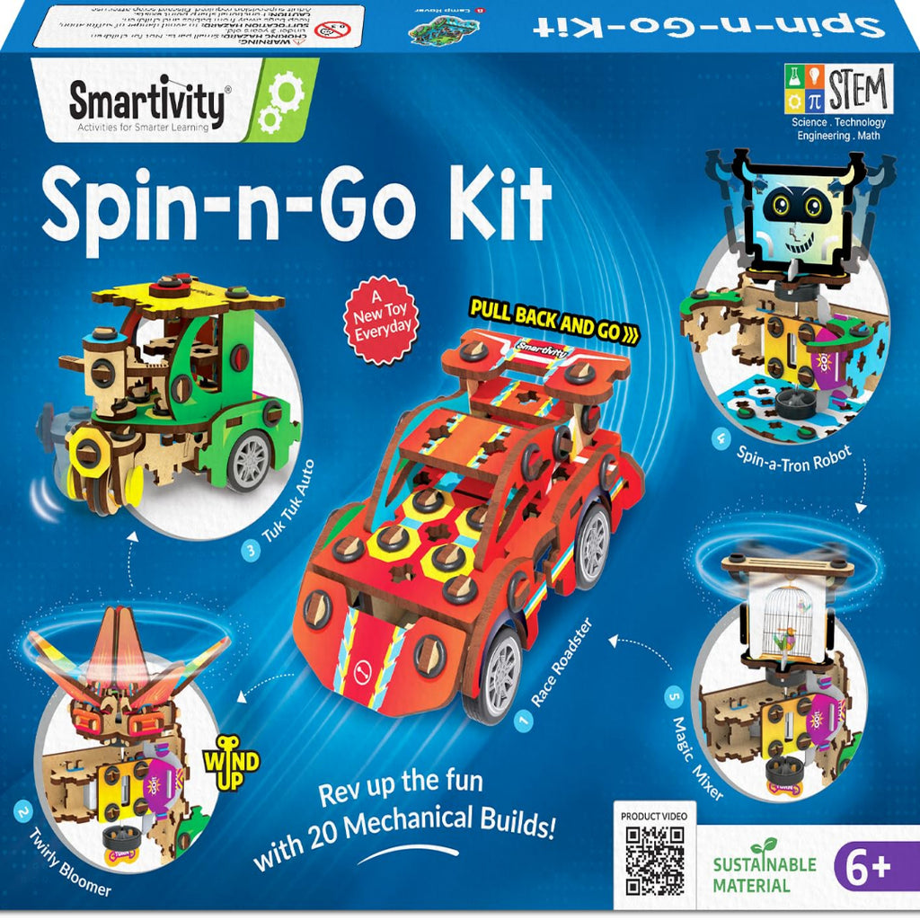 Smartivity 20 in 1 Spin-n-Go Kit for Kids Age 6+ I Build a Moving Robot, CAR, Airplane & More