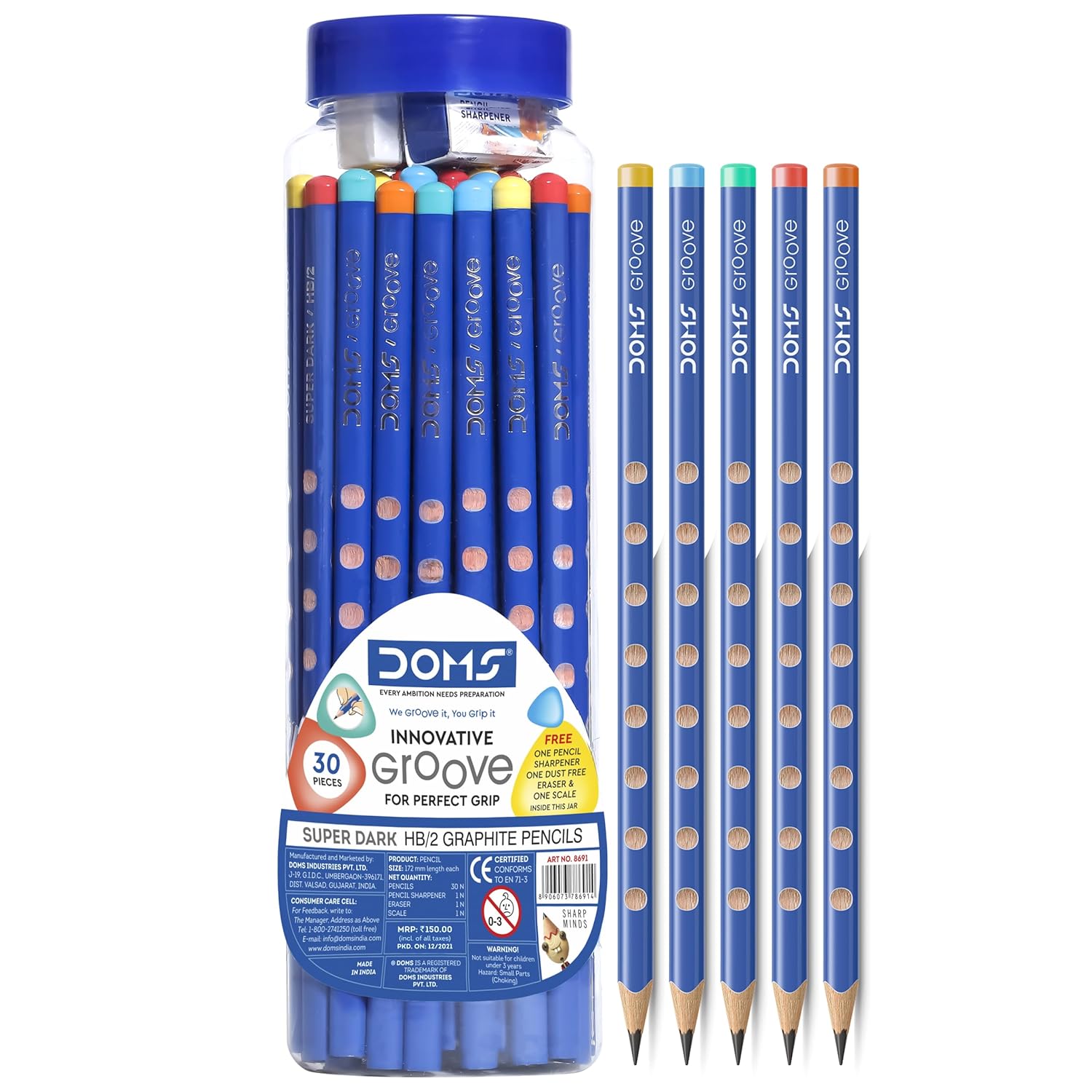 Doms Groove Super Dark HB/2 Graphite Pencils Jar Pack of 30 Pencils