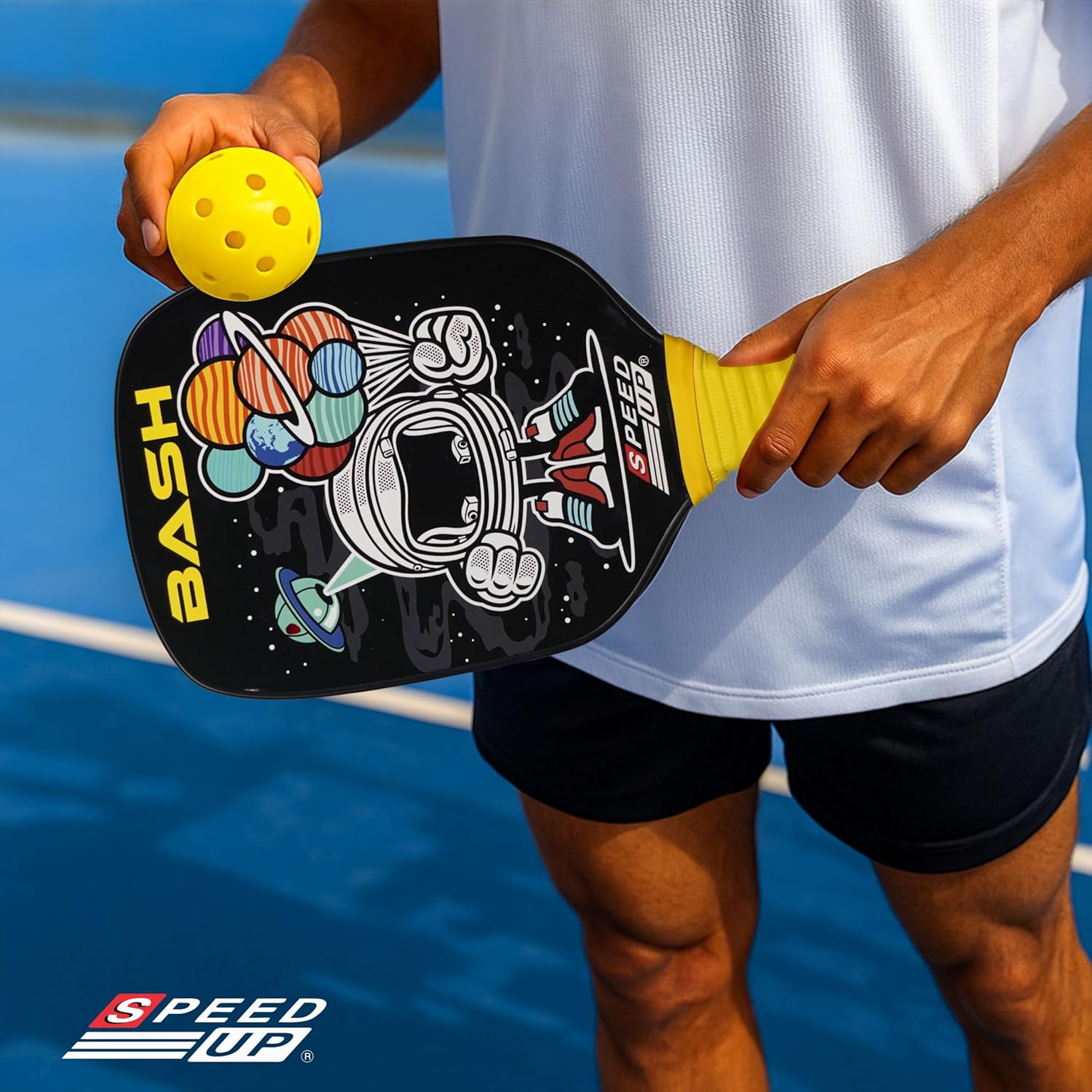 SPEED UP Space Pickleball Paddle Set with 2 Pieces Paddles & 2 Pieces Pickleballs | (Black/Yellow) OR (Navy/Black)
