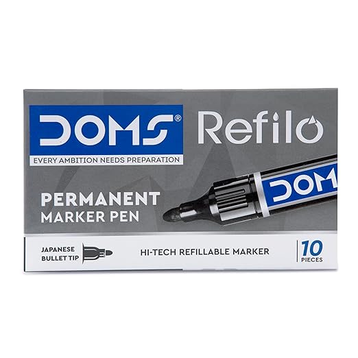 DOMS REFILO Permanent Marker Pens | Multicolour Ink Pack of 10