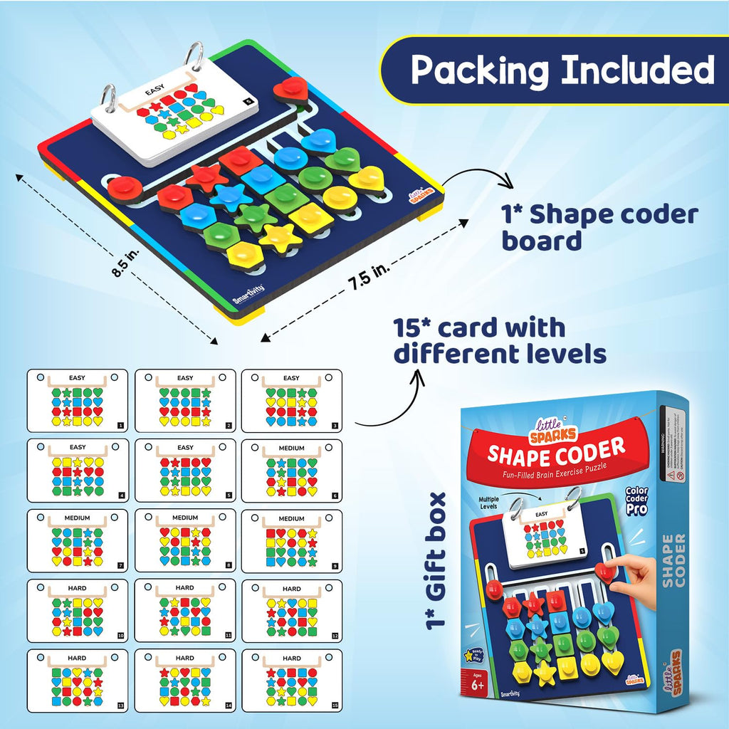 Smartivity Shape Coder Puzzle Toy for Kids Age 6 to 12 Years | 15 Challenge Cards, 5 Columns & Colored Shapes | Logical Thinking & Colour Matching Brain Game | Travel-Friendly Educational Gift