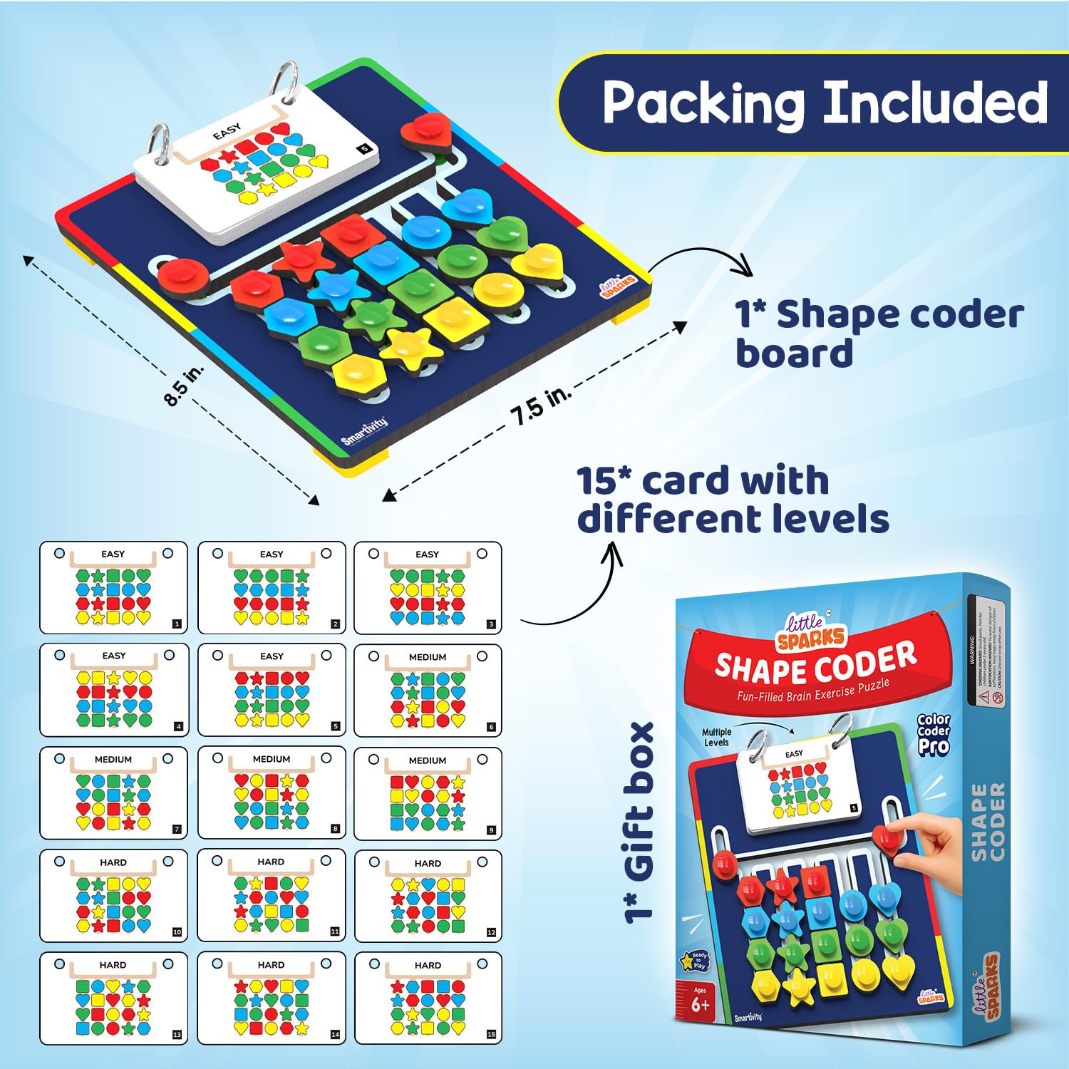 Smartivity Shape Coder Puzzle Toy for Kids Age 6 to 12 Years | 15 Challenge Cards, 5 Columns & Colored Shapes | Logical Thinking & Colour Matching Brain Game | Travel-Friendly Educational Gift
