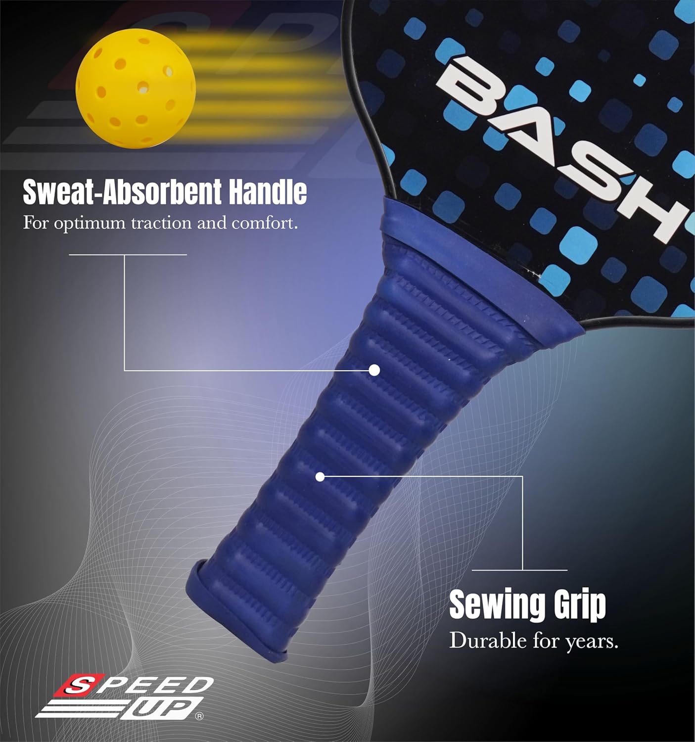 SPEED UP Space Pickleball Paddle Set with 2 Pieces Paddles & 2 Pieces Pickleballs | (Black/Yellow) OR (Navy/Black)