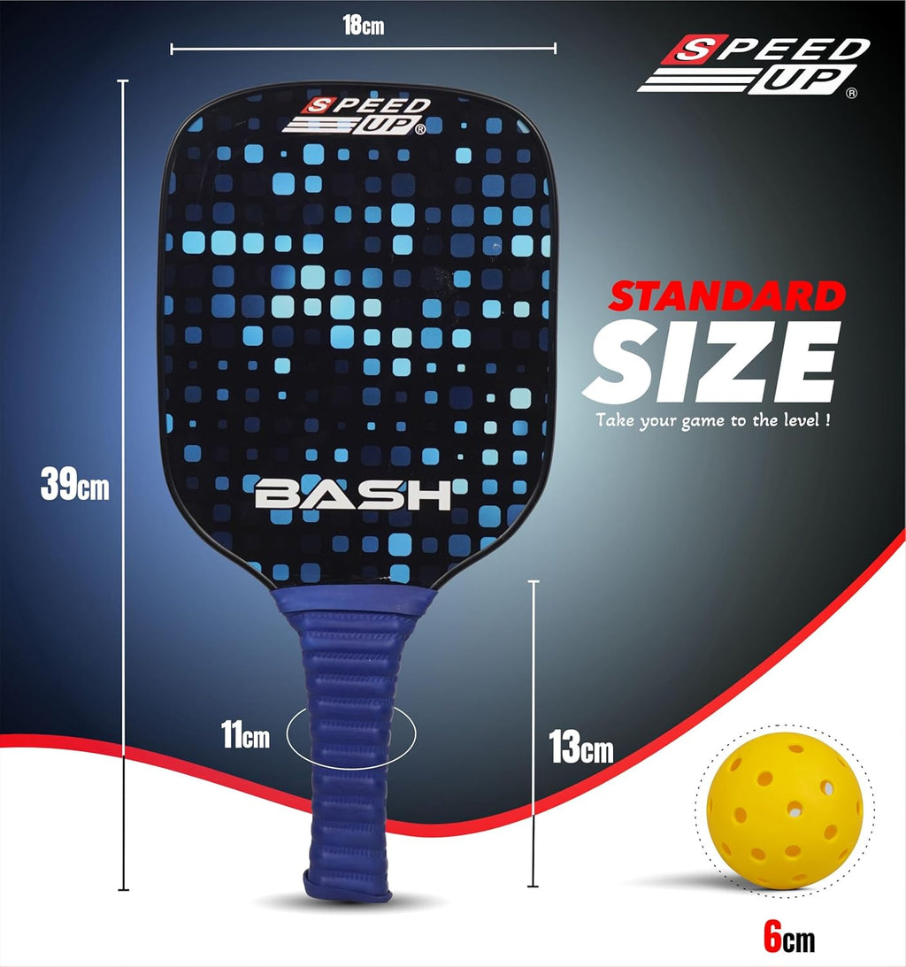 SPEED UP Space Pickleball Paddle Set with 2 Pieces Paddles & 2 Pieces Pickleballs | (Black/Yellow) OR (Navy/Black)
