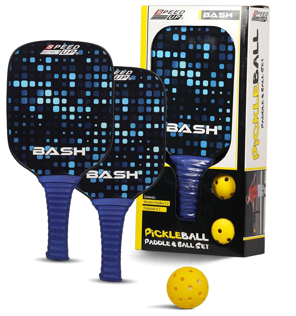 SPEED UP Space Pickleball Paddle Set with 2 Pieces Paddles & 2 Pieces Pickleballs | (Black/Yellow) OR (Navy/Black)