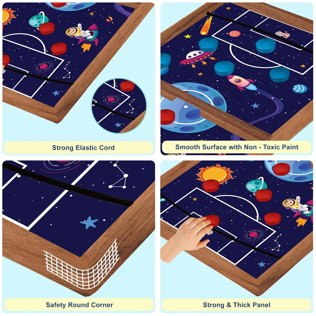 String Hockey Table Board Games for Adults & Kids - Space Adventure Theme | 3 in 1 Wooden Fastest Finger First Indoor Game With Ludo & Snakes Ladder | Sling Puck Board Hockey