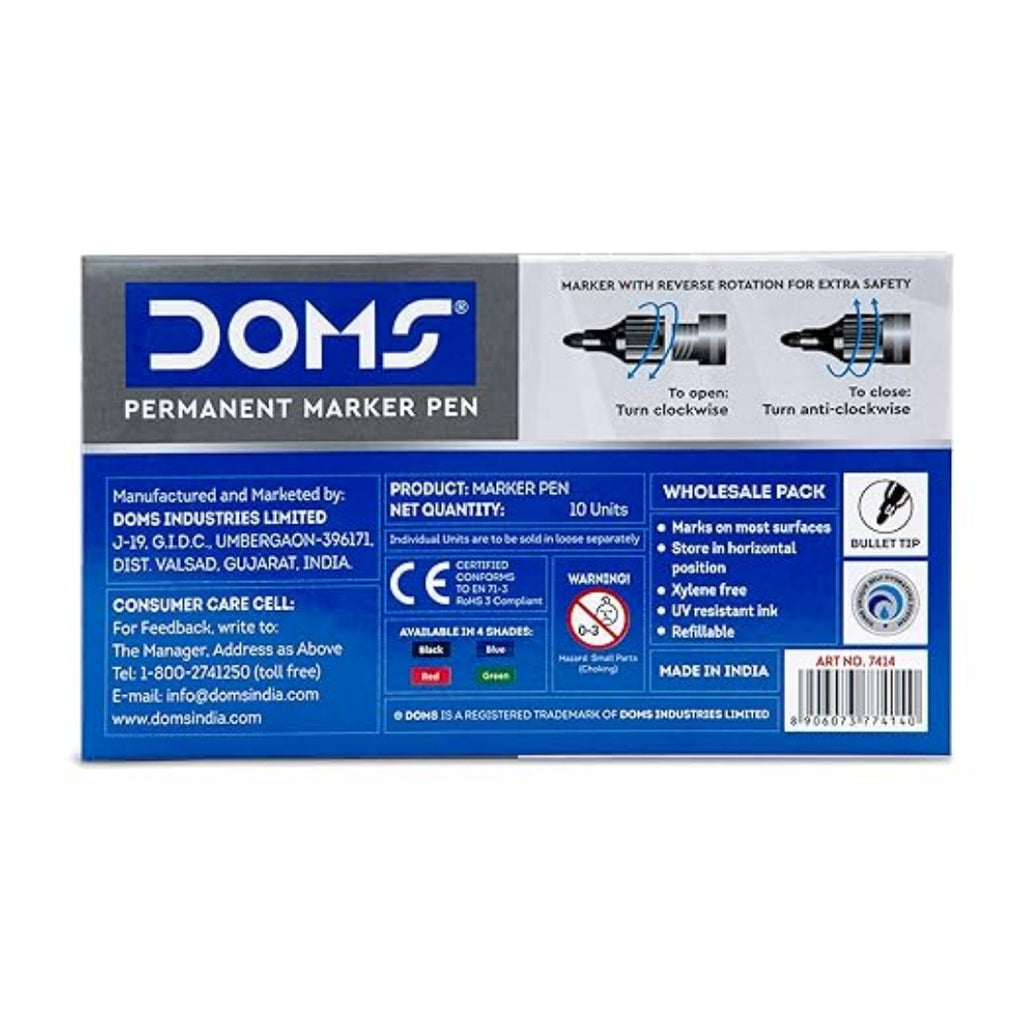 DOMS REFILO Permanent Marker Pens | Multicolour Ink Pack of 10