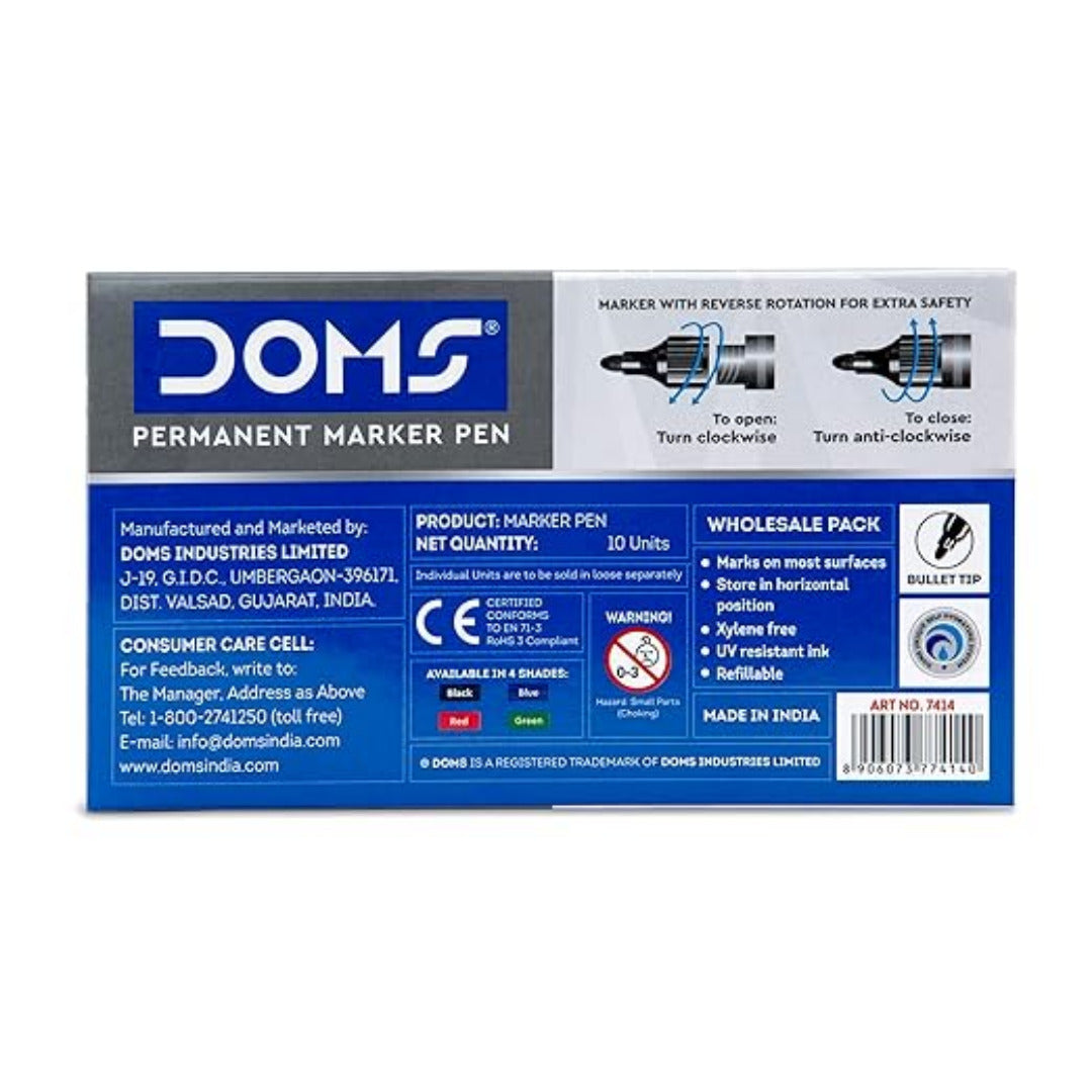 DOMS REFILO Permanent Marker Pens | Multicolour Ink Pack of 10