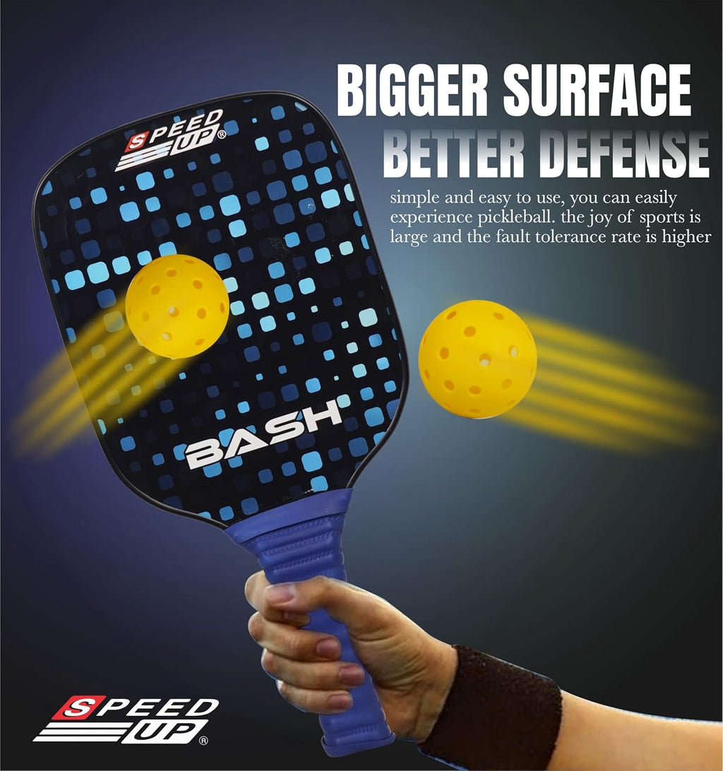 SPEED UP Space Pickleball Paddle Set with 2 Pieces Paddles & 2 Pieces Pickleballs | (Black/Yellow) OR (Navy/Black)