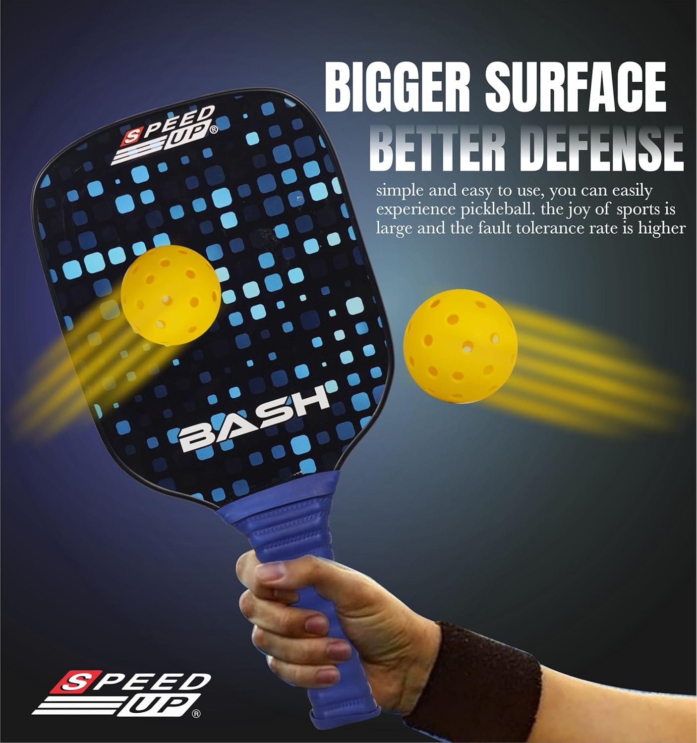 SPEED UP Space Pickleball Paddle Set with 2 Pieces Paddles & 2 Pieces Pickleballs | (Black/Yellow) OR (Navy/Black)