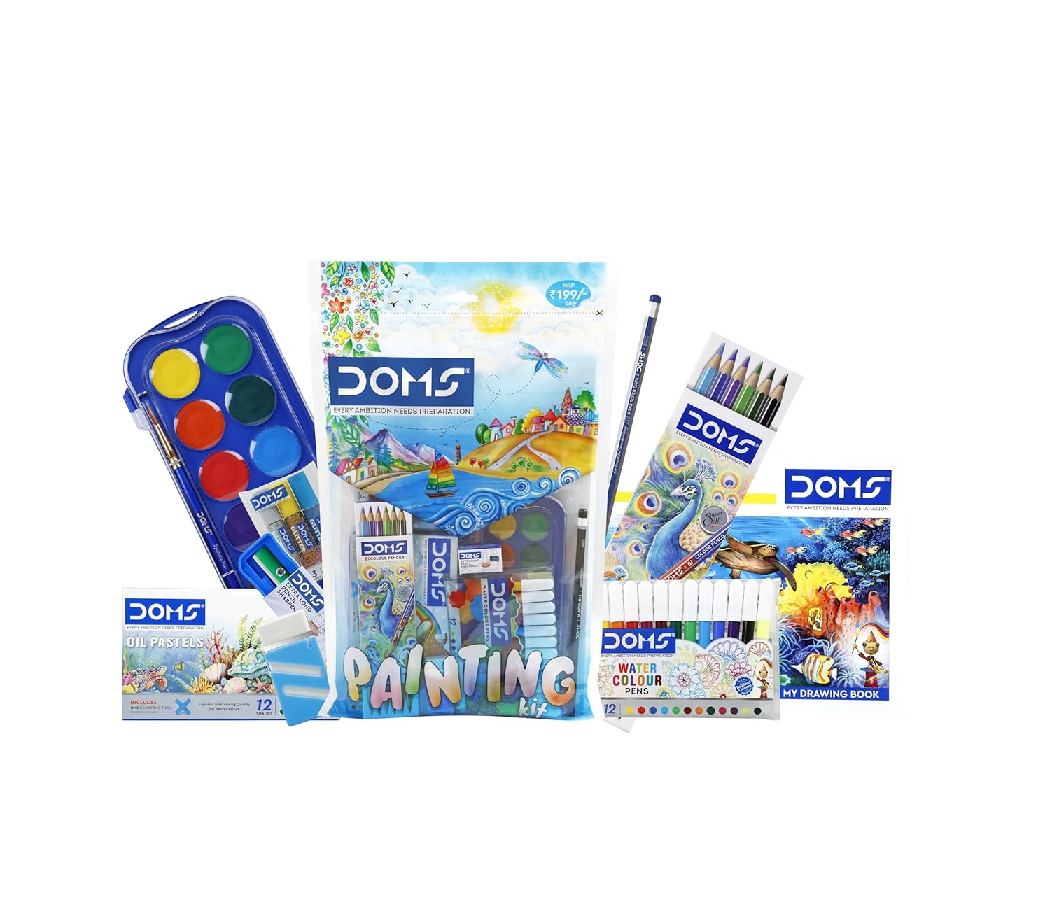Doms Painting Kit - Kit for School Essentials | Combination of 9 Painting & Coloring Items