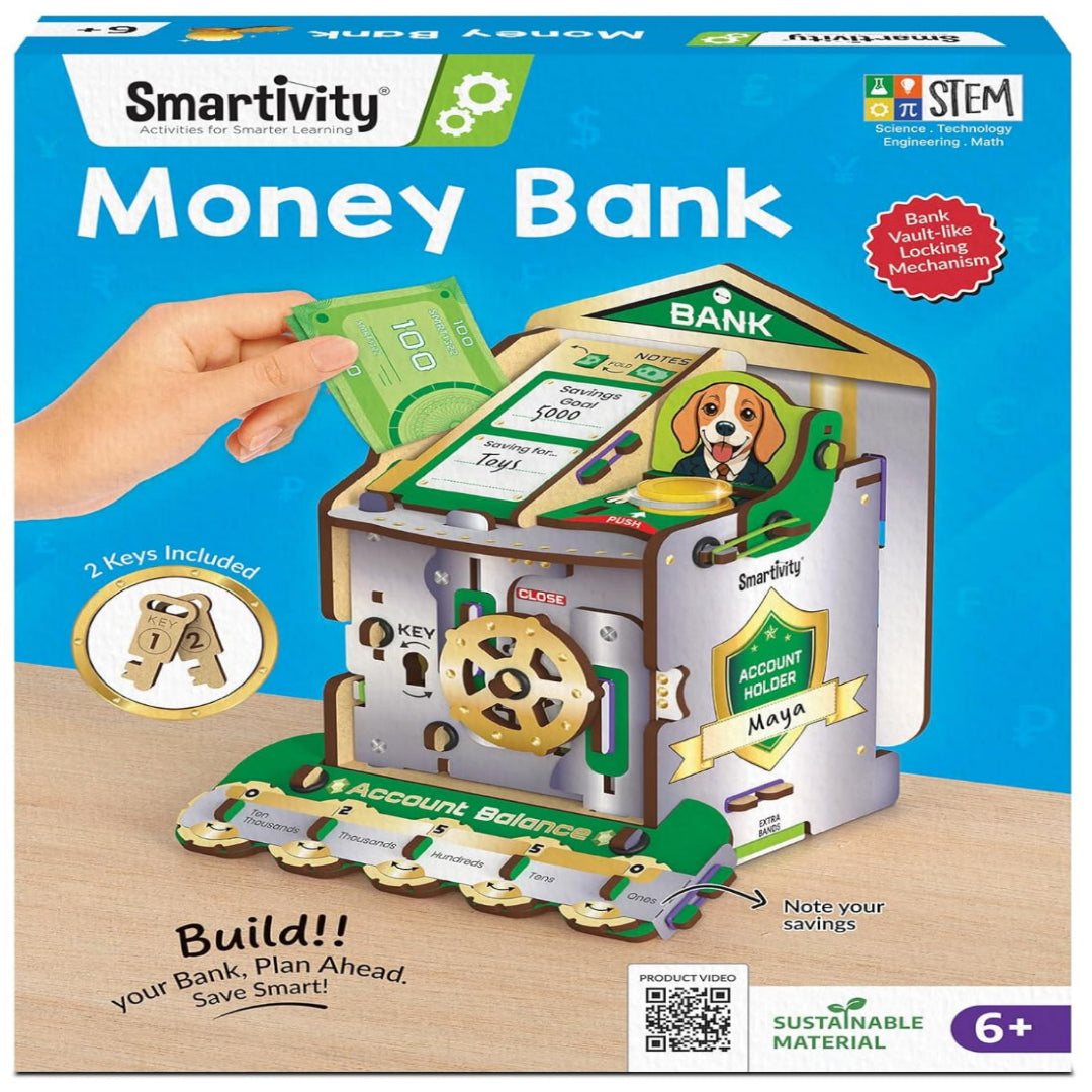 Smartivity DIY Piggy/Money Bank for Kids Ages 6-12 Years | Smart Locking System with 2 Keys I Stores Notes & Coins I Build Savings Skills in Kids