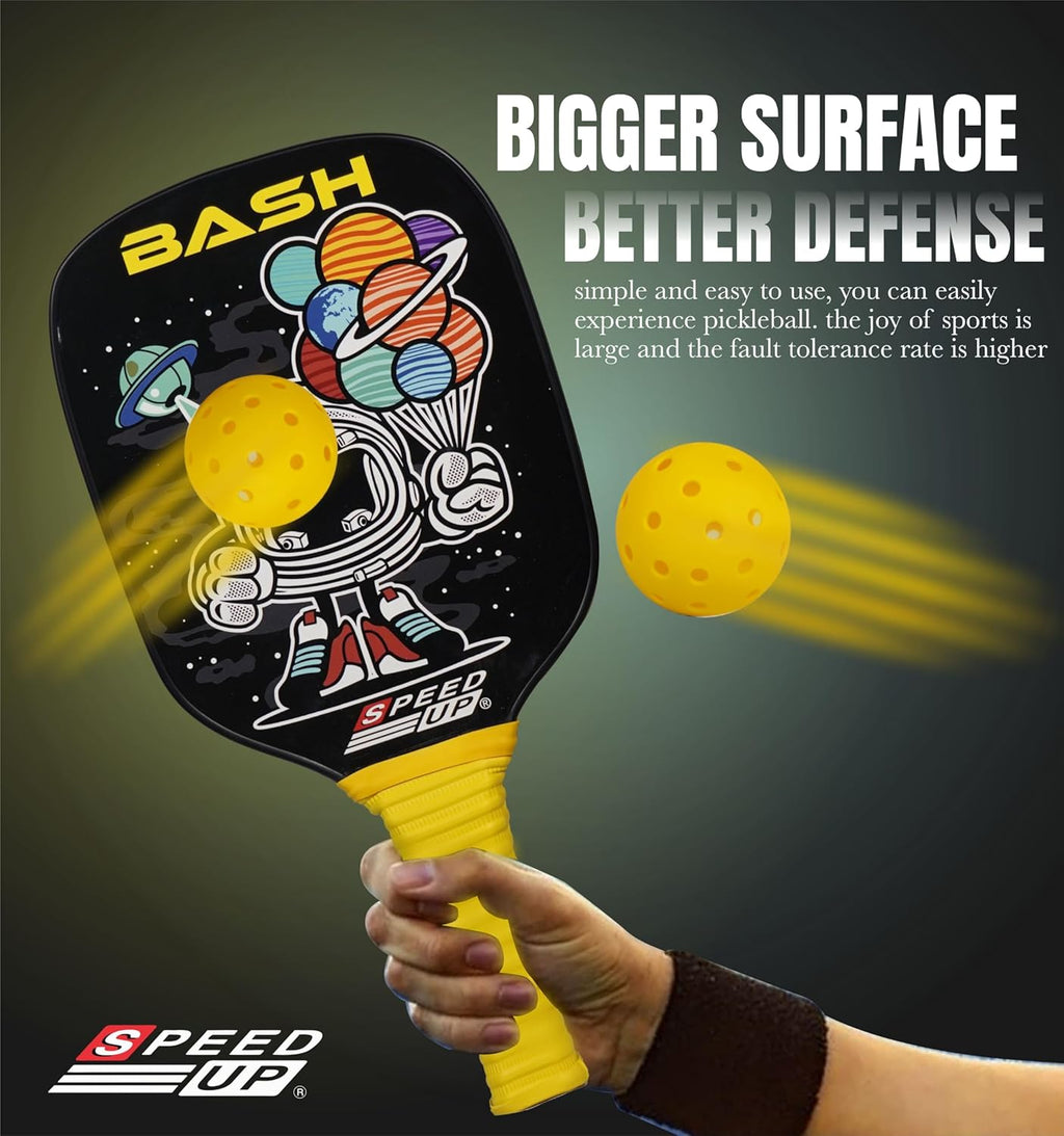 SPEED UP Space Pickleball Paddle Set with 2 Pieces Paddles & 2 Pieces Pickleballs | (Black/Yellow) OR (Navy/Black)