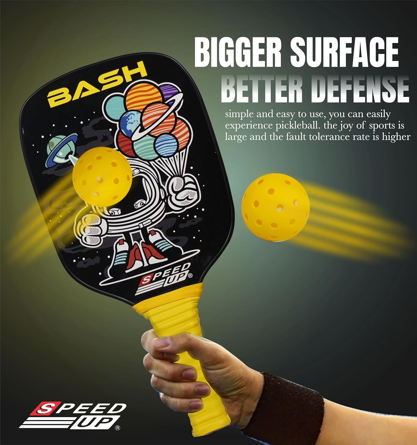 SPEED UP Space Pickleball Paddle Set with 2 Pieces Paddles & 2 Pieces Pickleballs | (Black/Yellow) OR (Navy/Black)