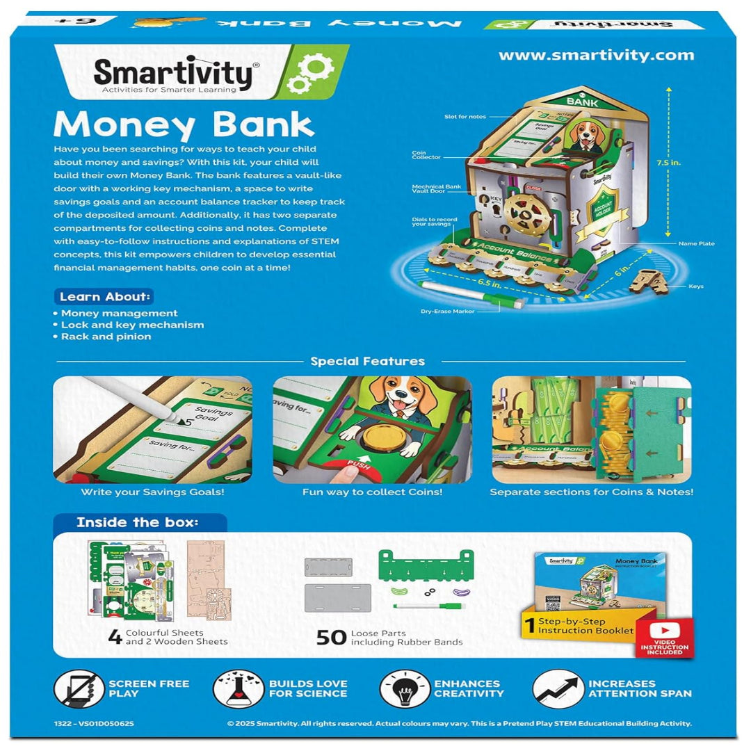 Smartivity DIY Piggy/Money Bank for Kids Ages 6-12 Years | Smart Locking System with 2 Keys I Stores Notes & Coins I Build Savings Skills in Kids