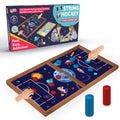 String Hockey Table Board Games for Adults & Kids - Space Adventure Theme | 3 in 1 Wooden Fastest Finger First Indoor Game With Ludo & Snakes Ladder | Sling Puck Board Hockey