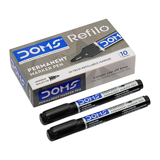 DOMS REFILO Permanent Marker Pens | Multicolour Ink Pack of 10