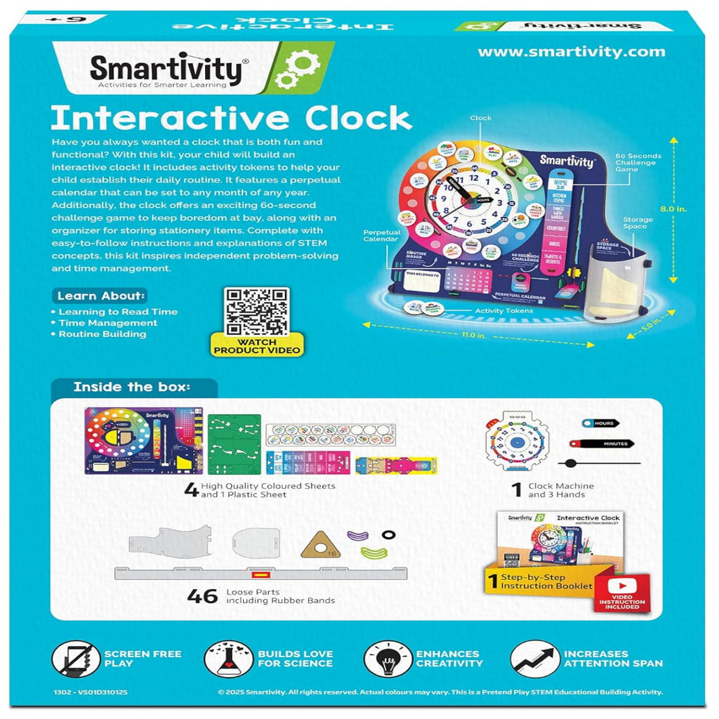 Smartivity DIY Interactive Clock with Stationary Organiser for Kids Ages 6-12 | Features an Infinity Calendar | Educational Toy