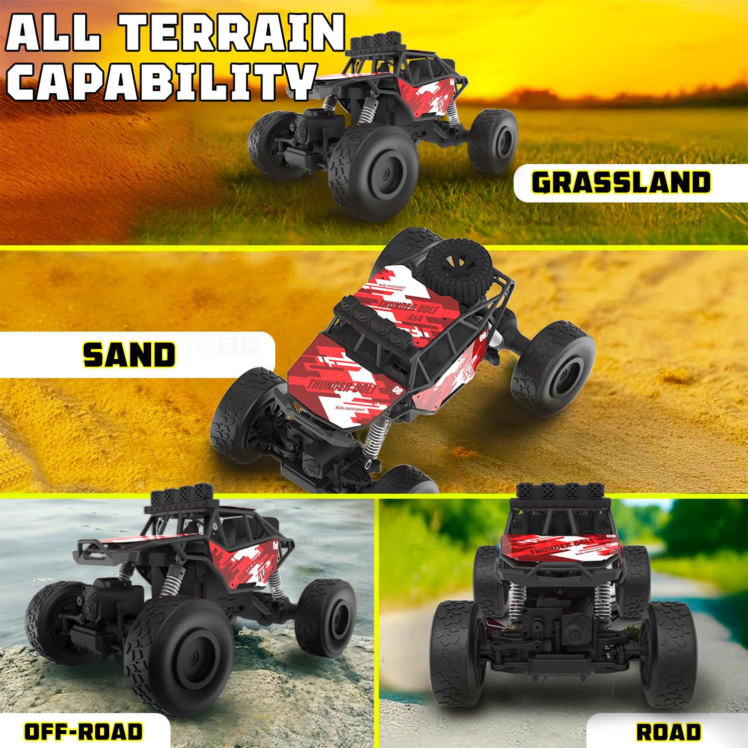 1:16 Scale Thunderbolt Rechargeable Toy Car for Kids| All Terrain Remote Control Car| High-Speed Racing Car for Boys (Red)
