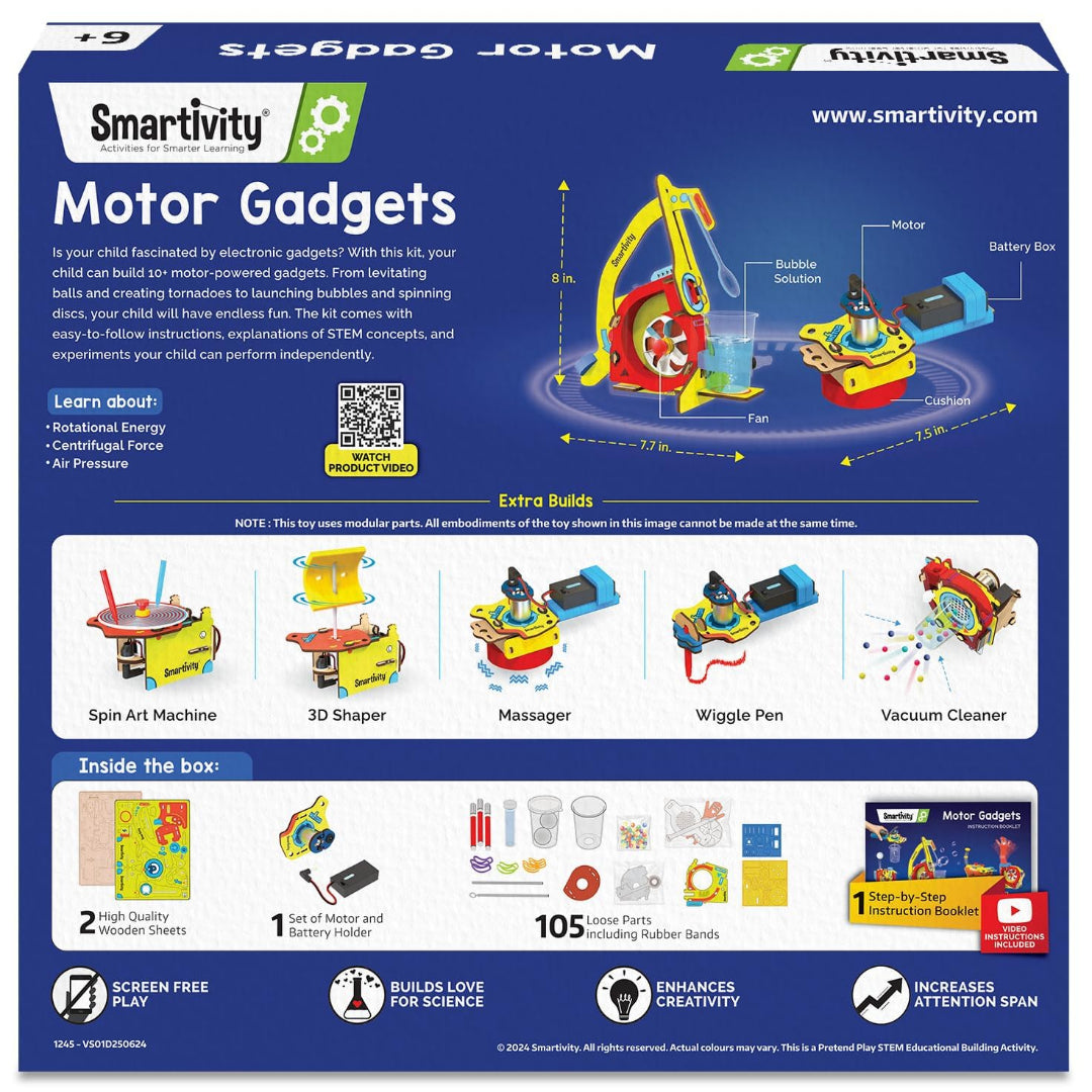 Smartivity 10-in-1 Motor Powered Gadgets Kit for Kids Age 6-12 Years | Build 10+ Science Projects - Bubble Launcher, Spinning Toy & More