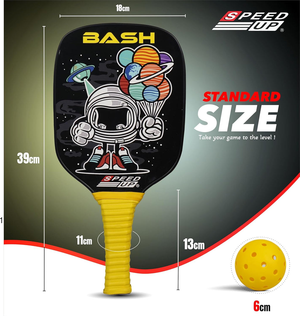 SPEED UP Space Pickleball Paddle Set with 2 Pieces Paddles & 2 Pieces Pickleballs | (Black/Yellow) OR (Navy/Black)