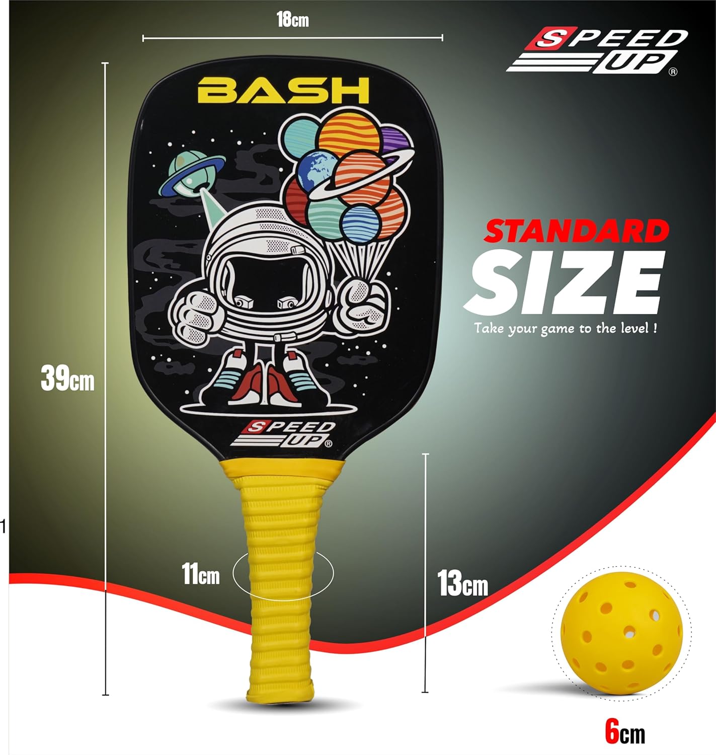 SPEED UP Space Pickleball Paddle Set with 2 Pieces Paddles & 2 Pieces Pickleballs | (Black/Yellow) OR (Navy/Black)